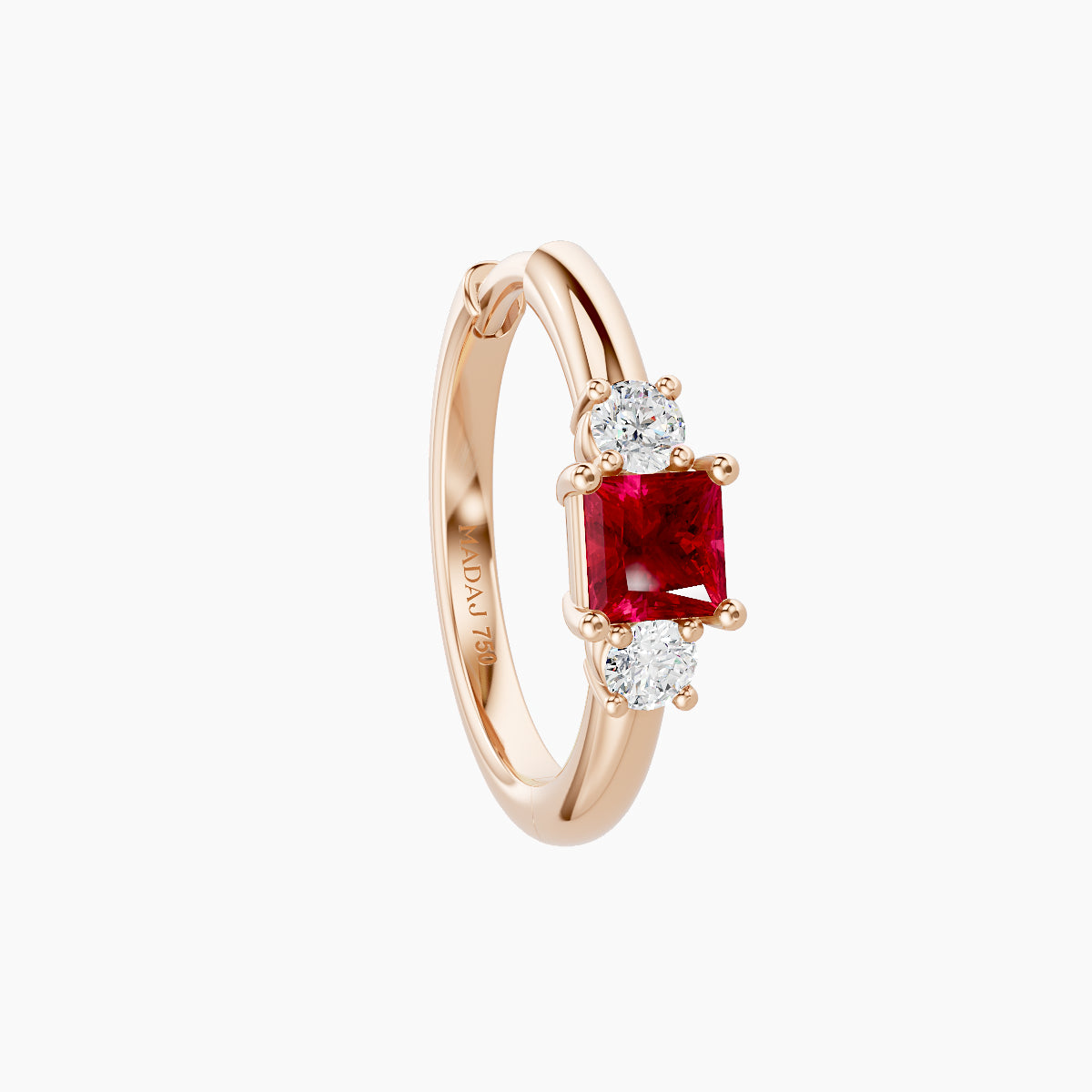 Grace | 18k Rose Gold 9.5 mm Trilogy Princess Ruby & Diamond Hoop Piercing