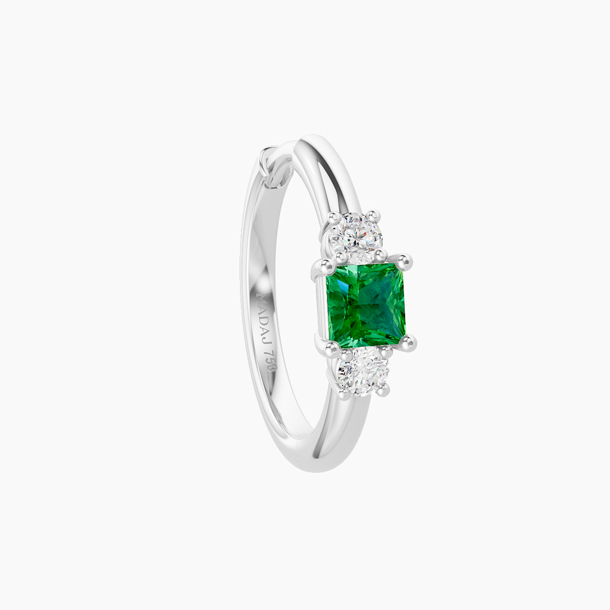 Grace | 18k White Gold 9.5 mm Trilogy Princess Emerald & Diamond Hoop Piercing