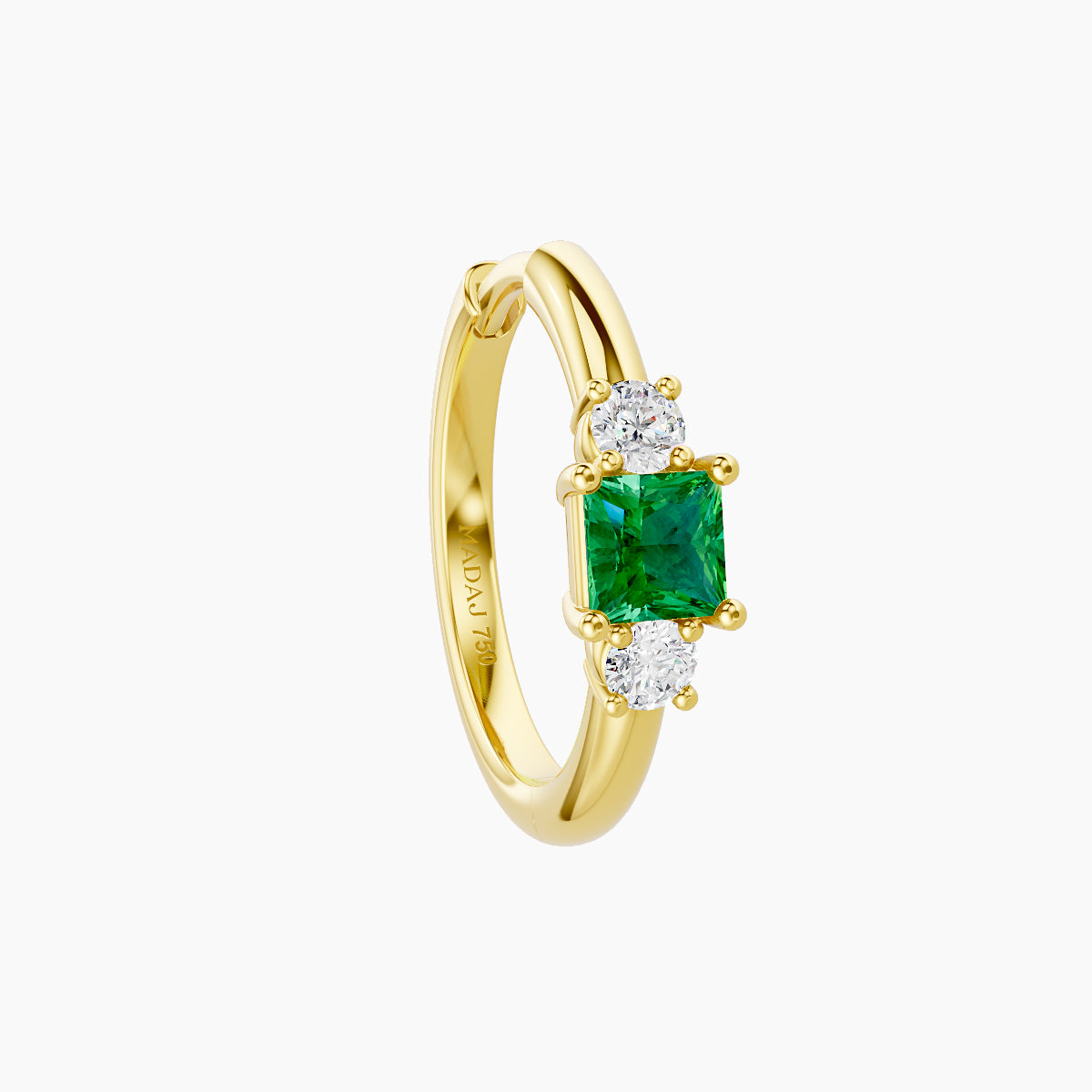 Grace | 18k Yellow Gold 9.5 mm Trilogy Princess Emerald & Diamond Hoop Piercing