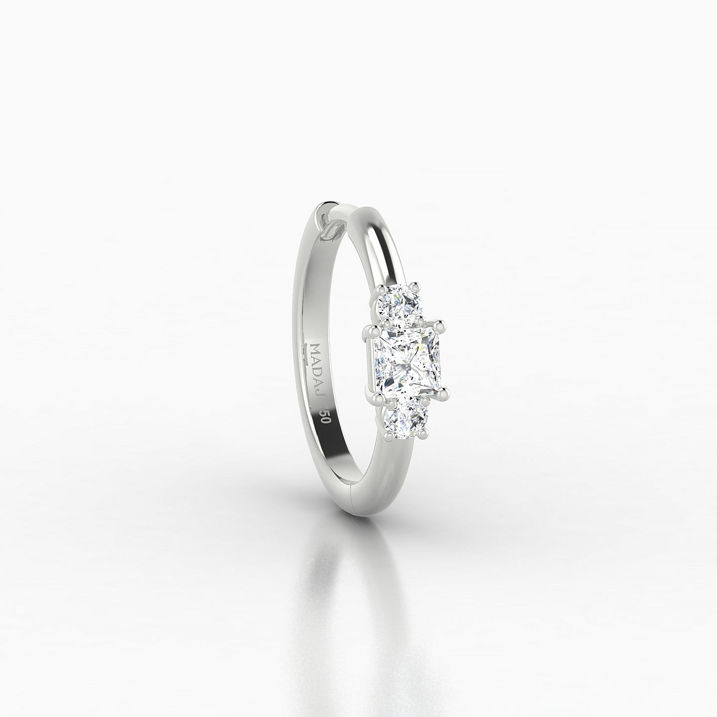 Grace | 18k White Gold 9.5 mm Trilogy Princess Diamond Nose Ring Piercing