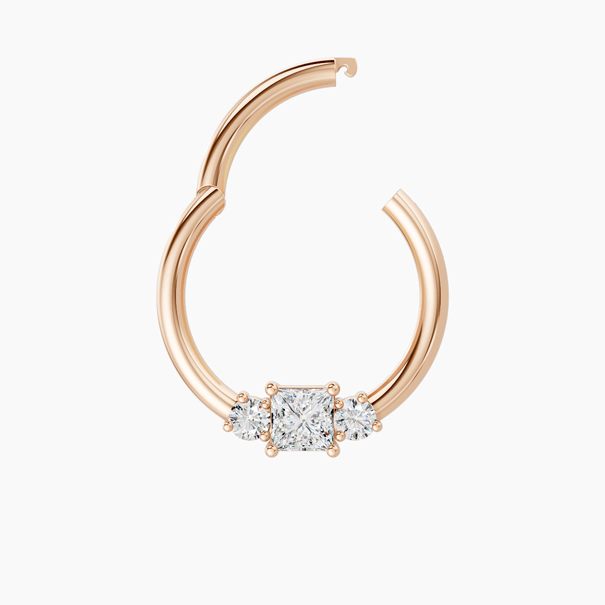Grace | 18k Rose Gold 9.5 mm Trilogy Princess Diamond Septum Piercing