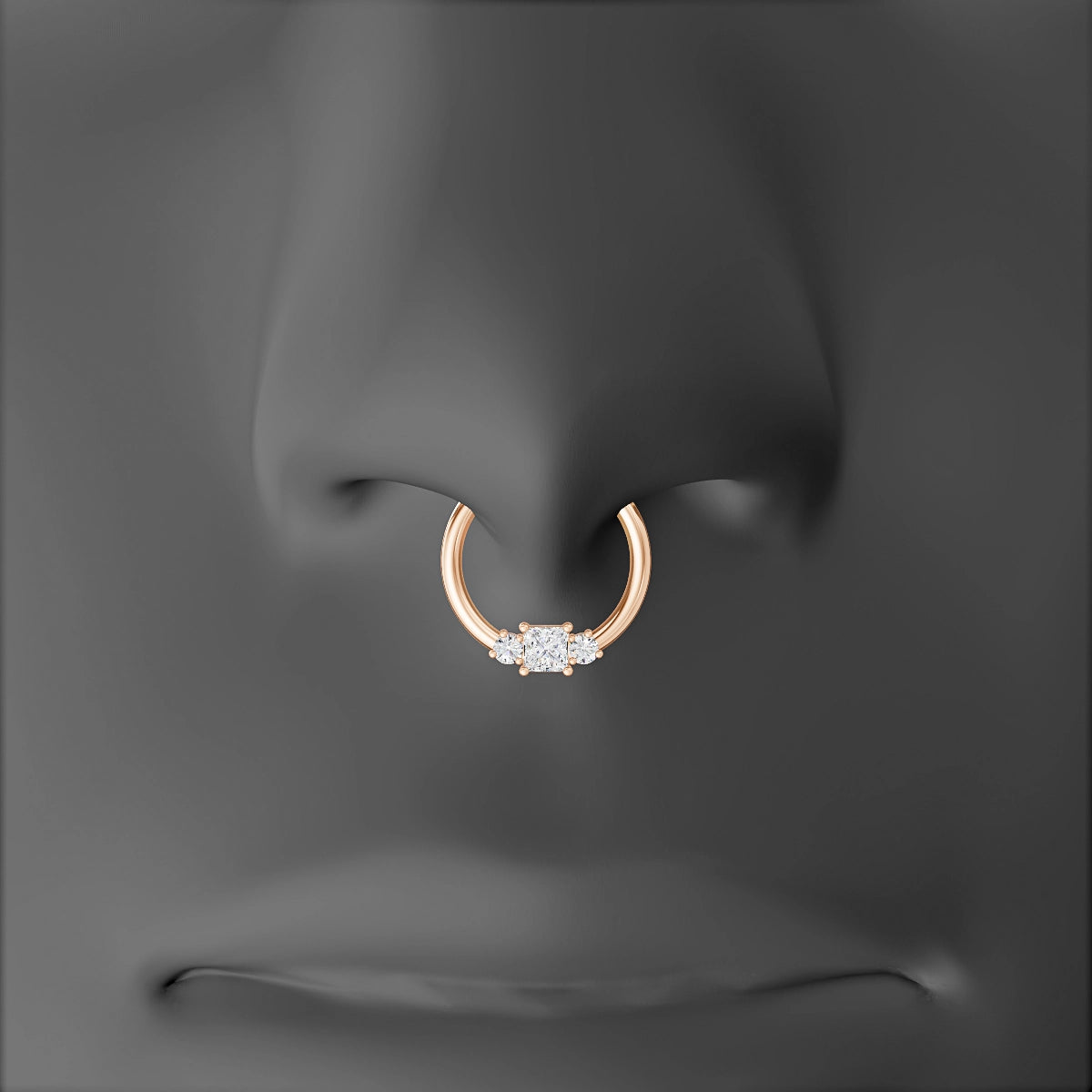 Grace | 18k Rose Gold 9.5 mm Trilogy Princess Diamond Septum Piercing