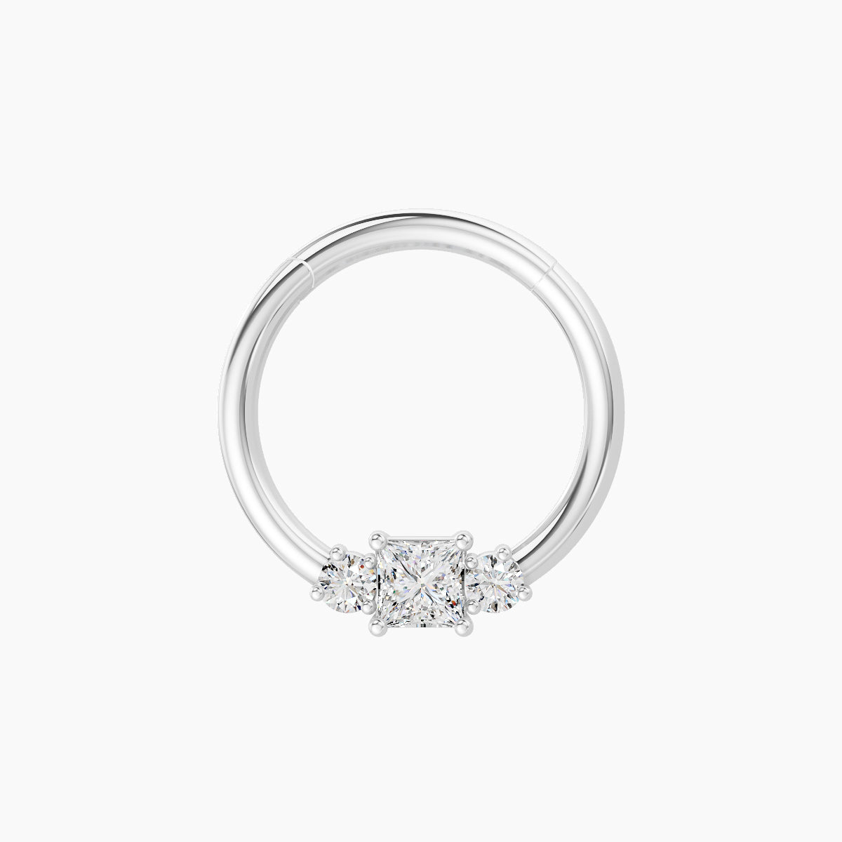 Grace | 18k White Gold 9.5 mm Trilogy Princess Diamond Septum Piercing