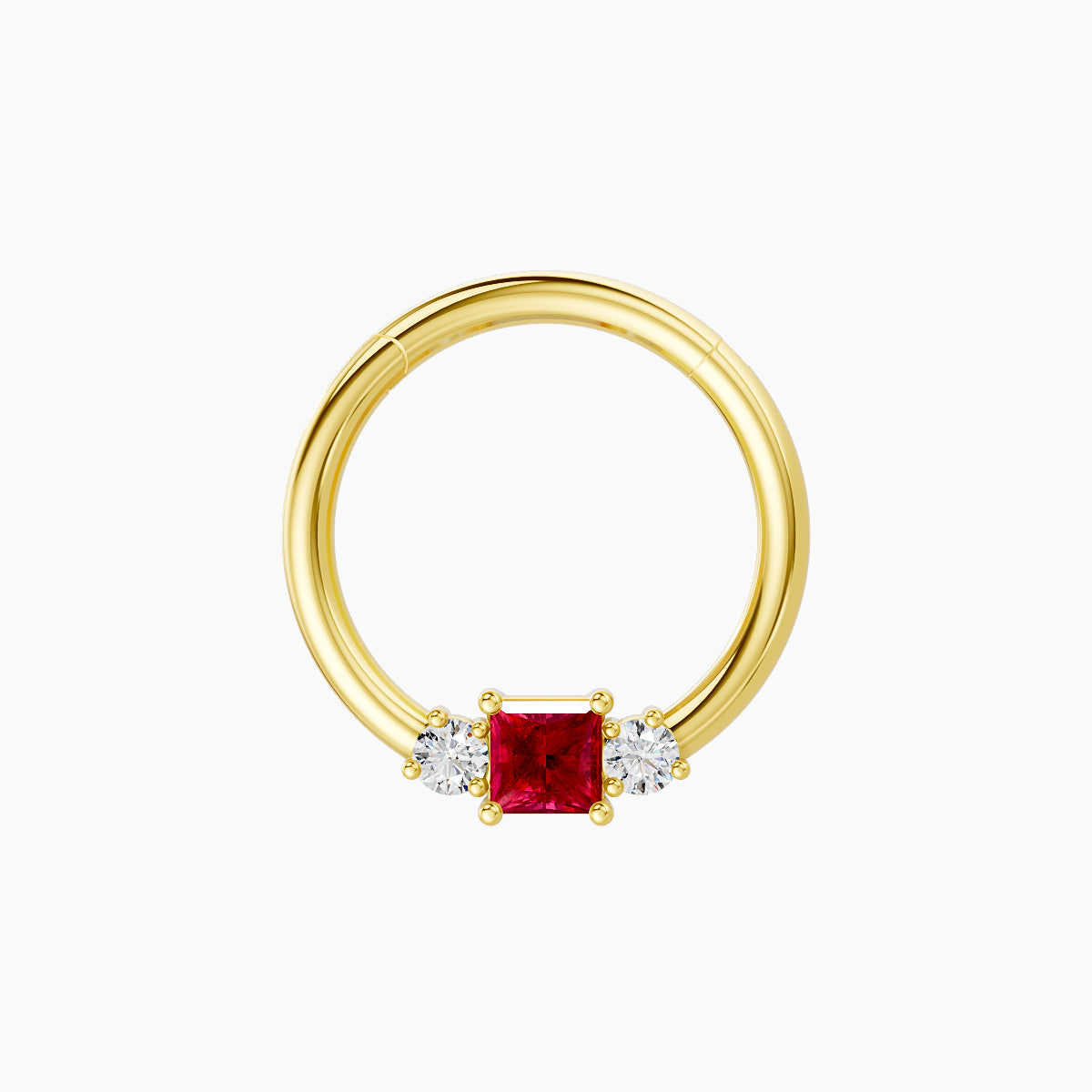 Grace | 18k Yellow Gold 9.5 mm Trilogy Princess Ruby & Diamond Septum Piercing