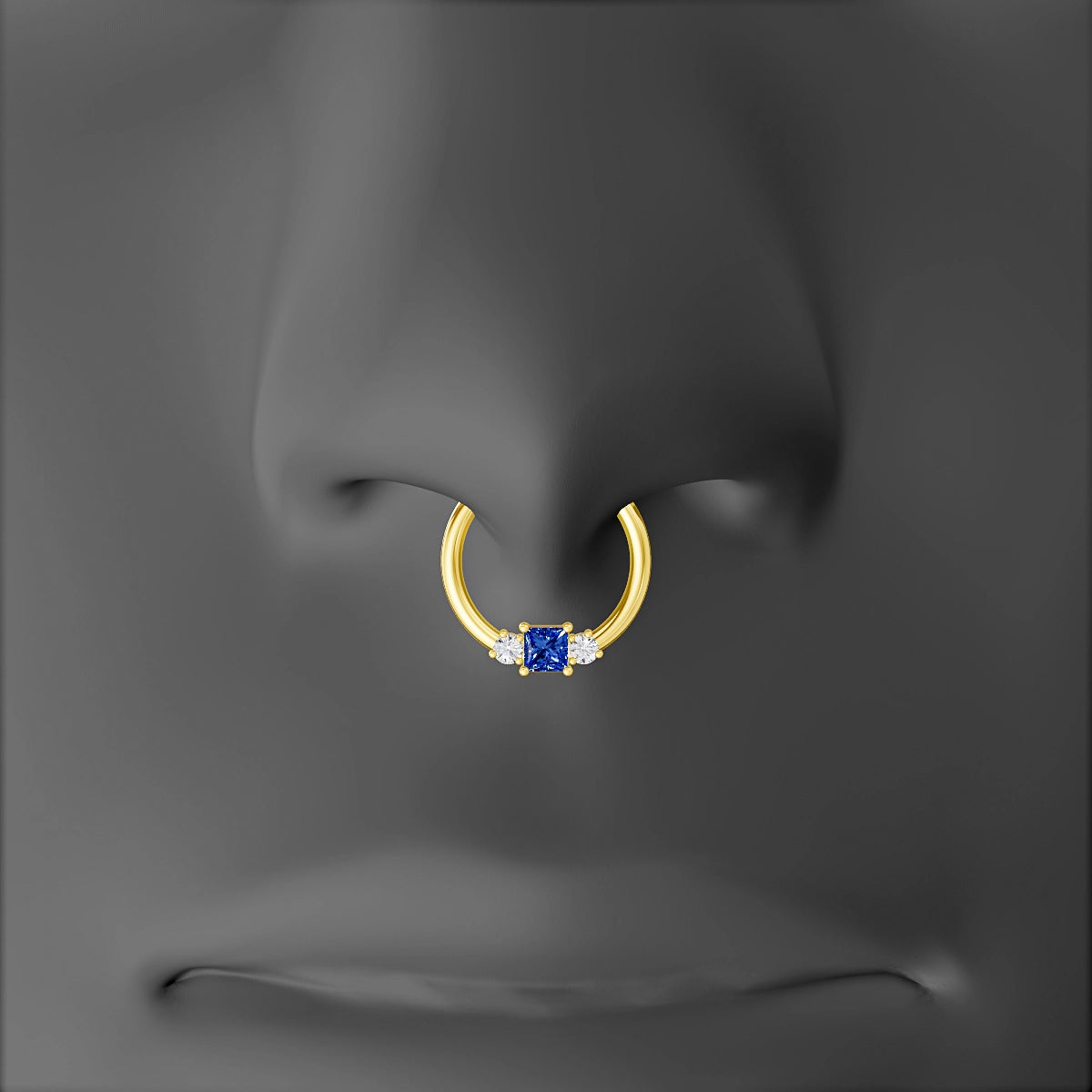 Grace | 18k Yellow Gold 9.5 mm Trilogy Princess Sapphire & Diamond Septum Piercing