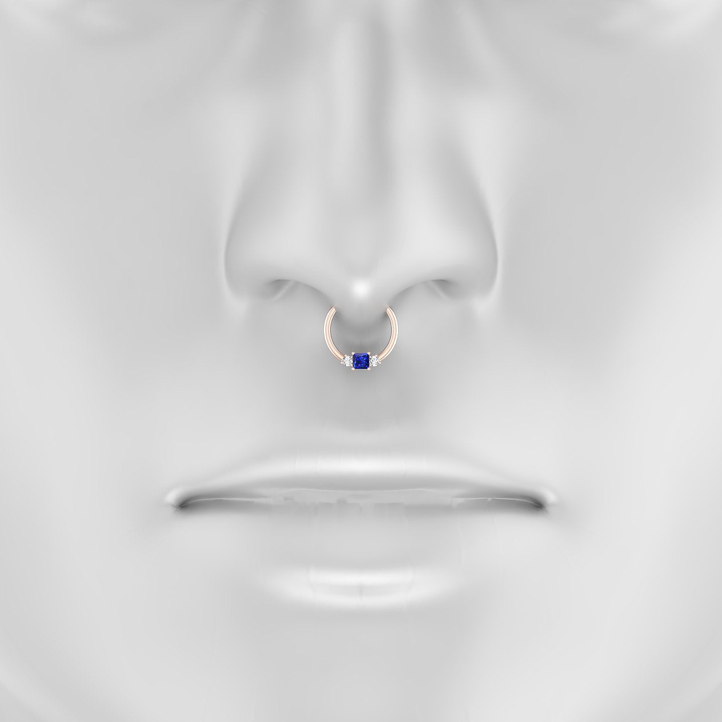 Grace | 18k Rose Gold 9.5 mm Trilogy Princess Sapphire & Diamond Septum Piercing
