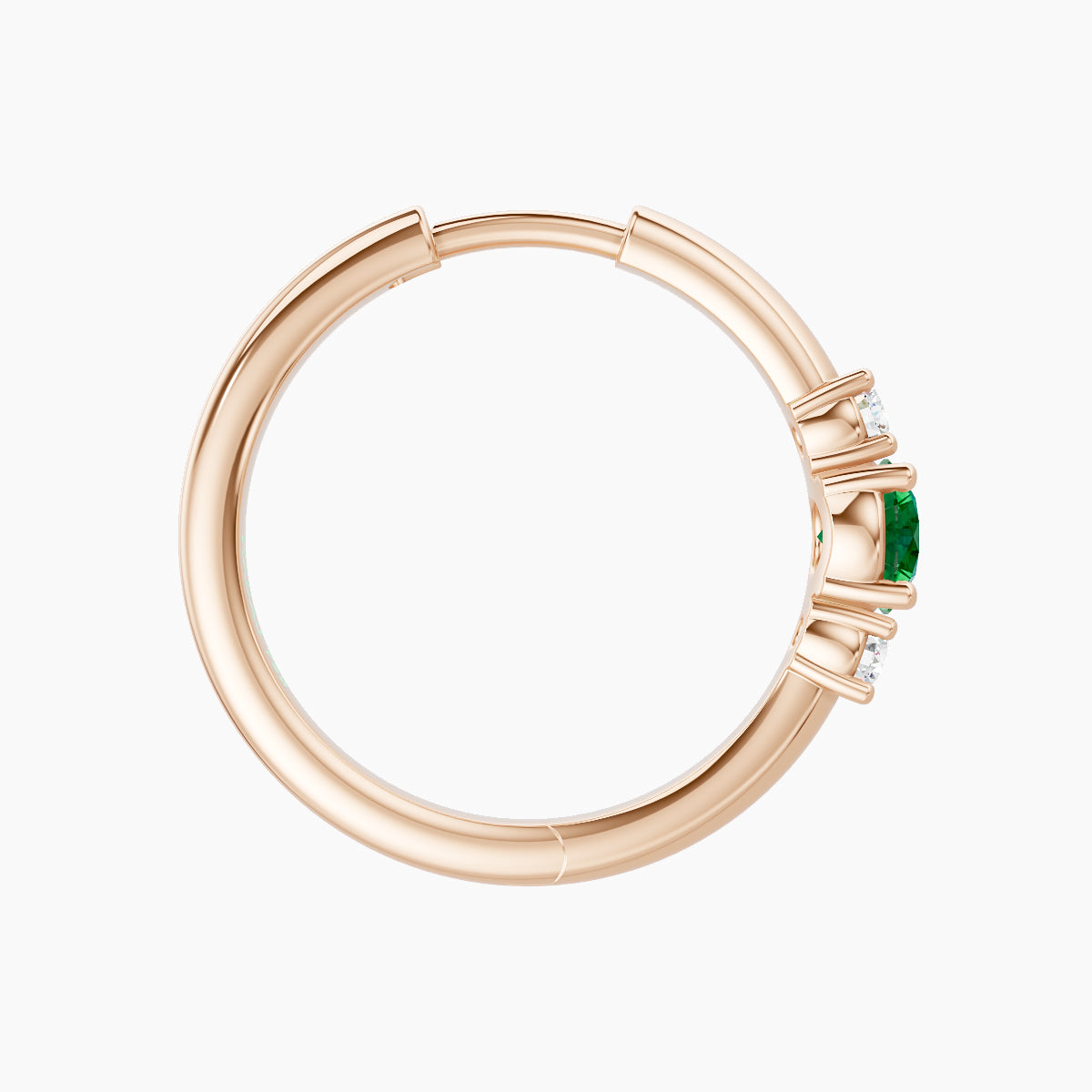 Grace | 18k Rose Gold 11 mm Trilogy Round Emerald & Diamond Hoop Piercing
