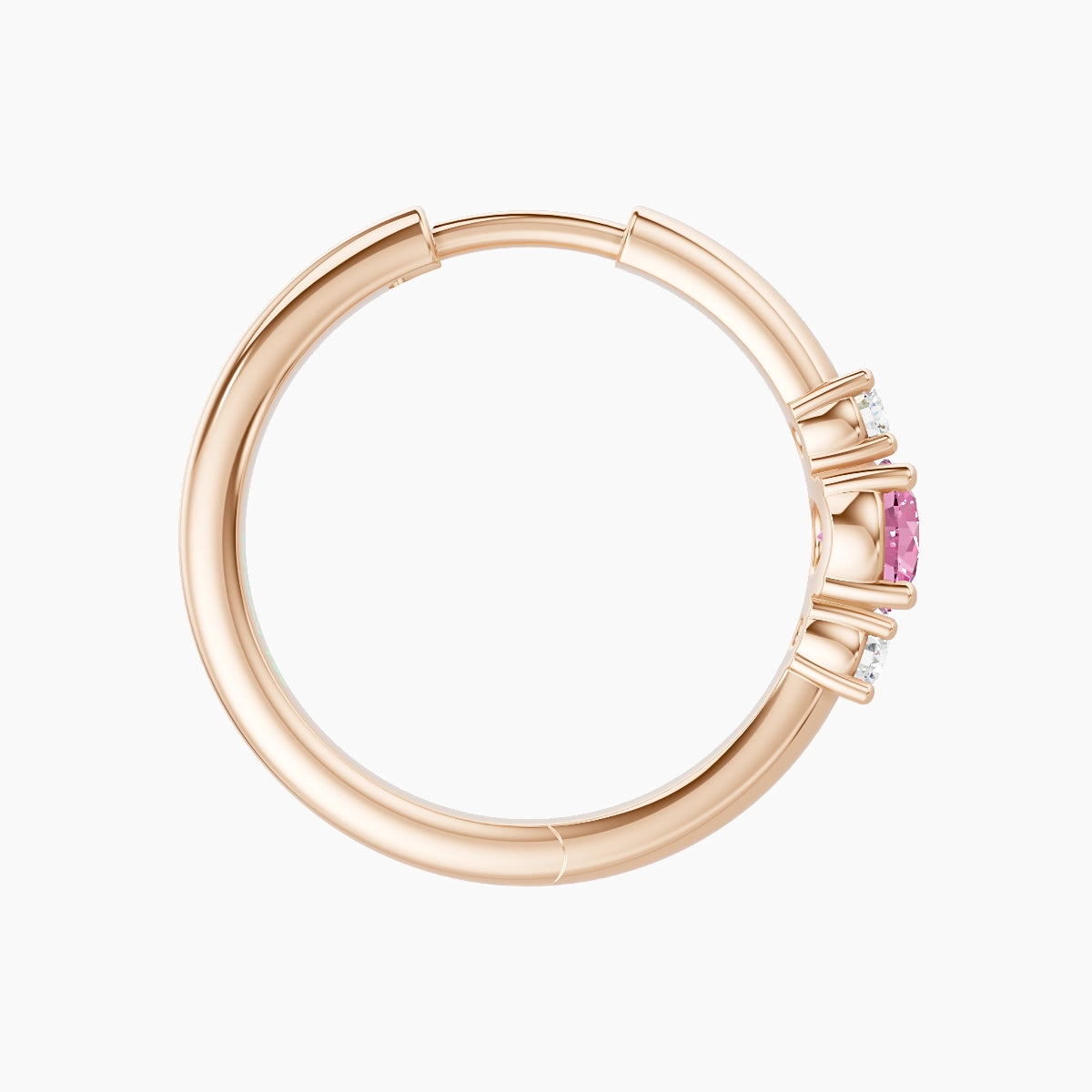 Grace | 18k Rose Gold 11 mm Trilogy Round Pink Sapphire & Diamond Hoop Piercing