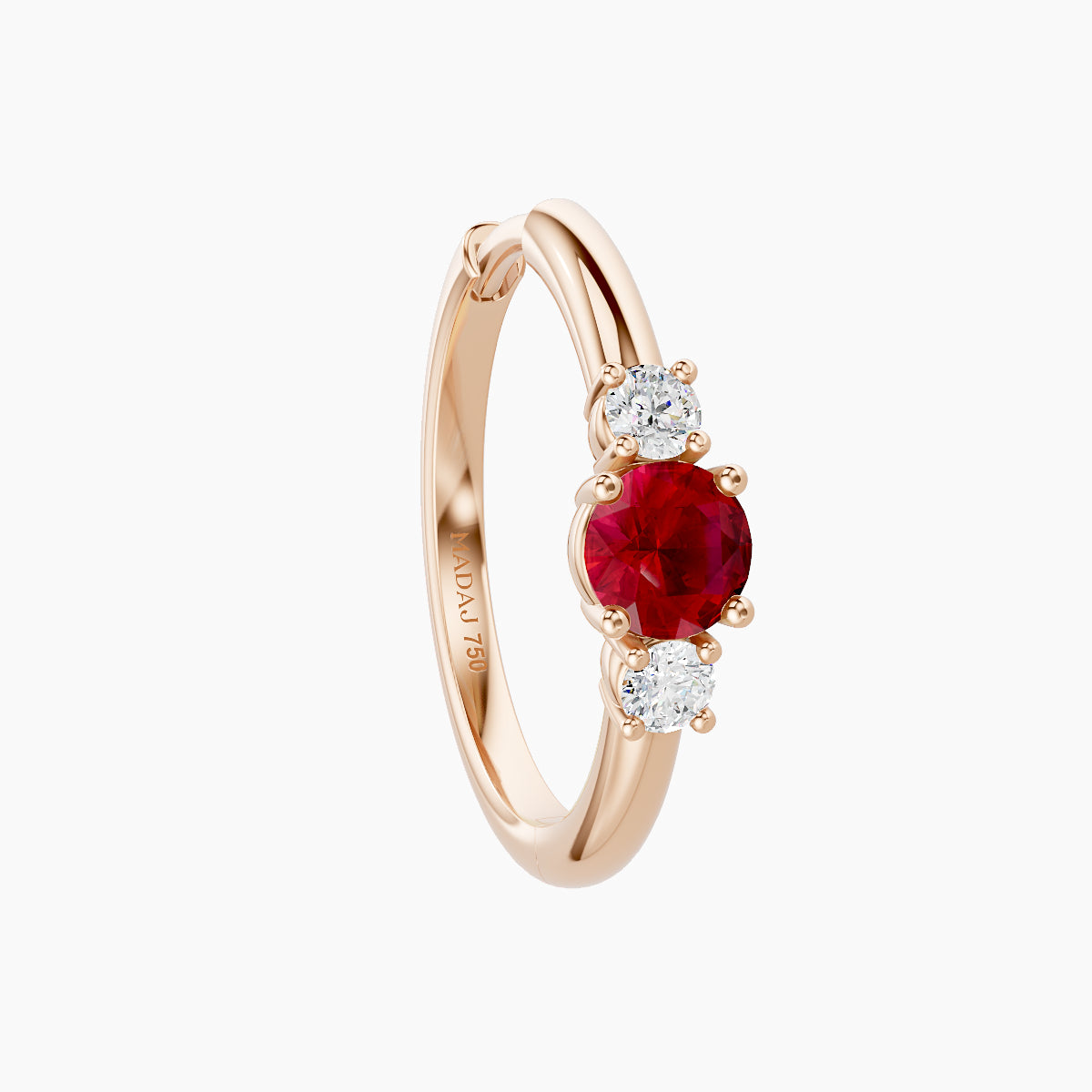 Grace | 18k Rose Gold 11 mm Trilogy Round Ruby & Diamond Hoop Piercing