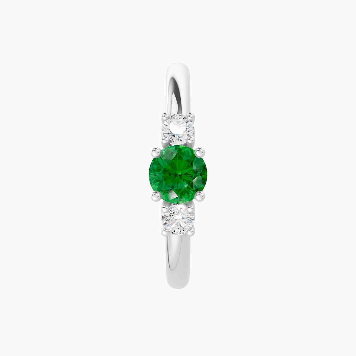 Grace | 18k White Gold 11 mm Trilogy Round Emerald & Diamond Hoop Piercing