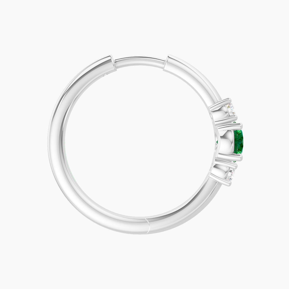 Grace | 18k White Gold 11 mm Trilogy Round Emerald & Diamond Hoop Piercing
