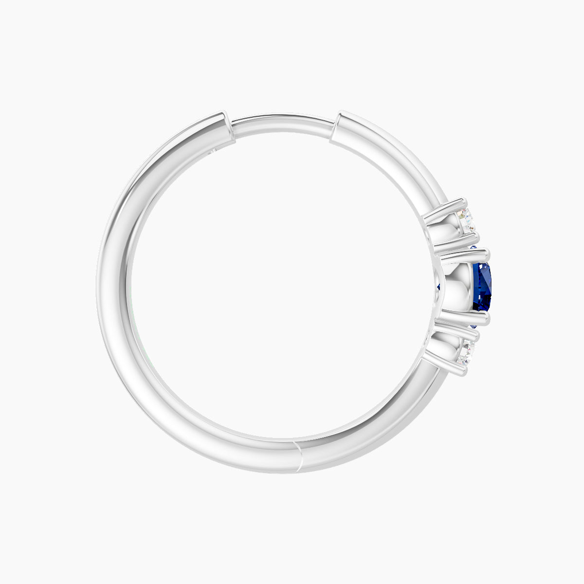 Grace | 18k White Gold 11 mm Trilogy Round Sapphire & Diamond Hoop Piercing