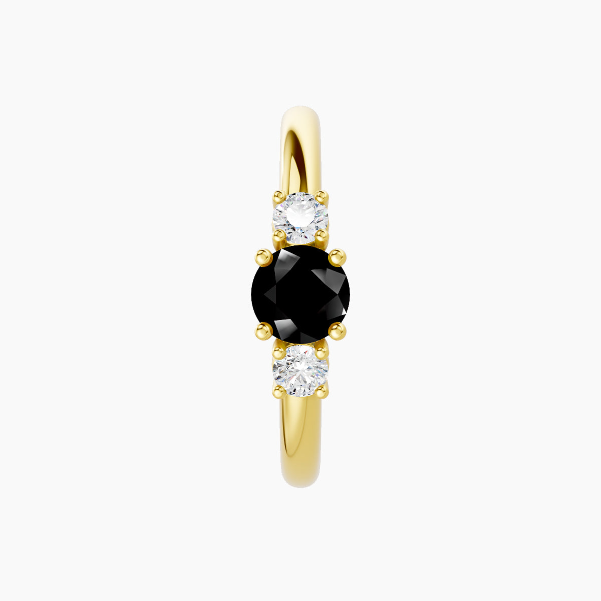 Grace | 18k Yellow Gold 11 mm Trilogy Round Black Diamond & Diamond Hoop Piercing