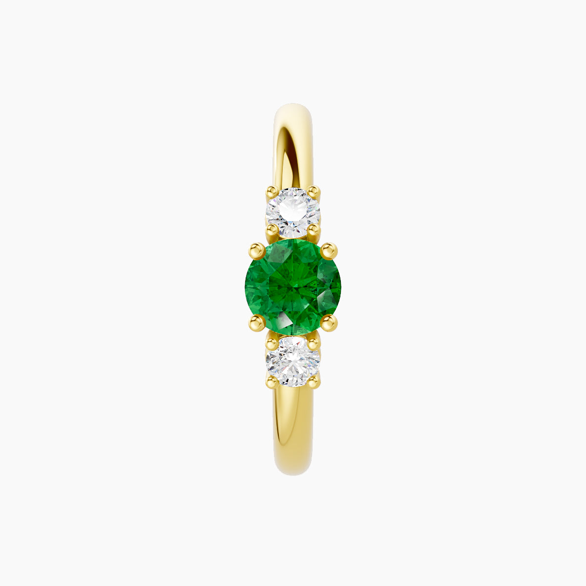 Grace | 18k Yellow Gold 11 mm Trilogy Round Emerald & Diamond Hoop Piercing