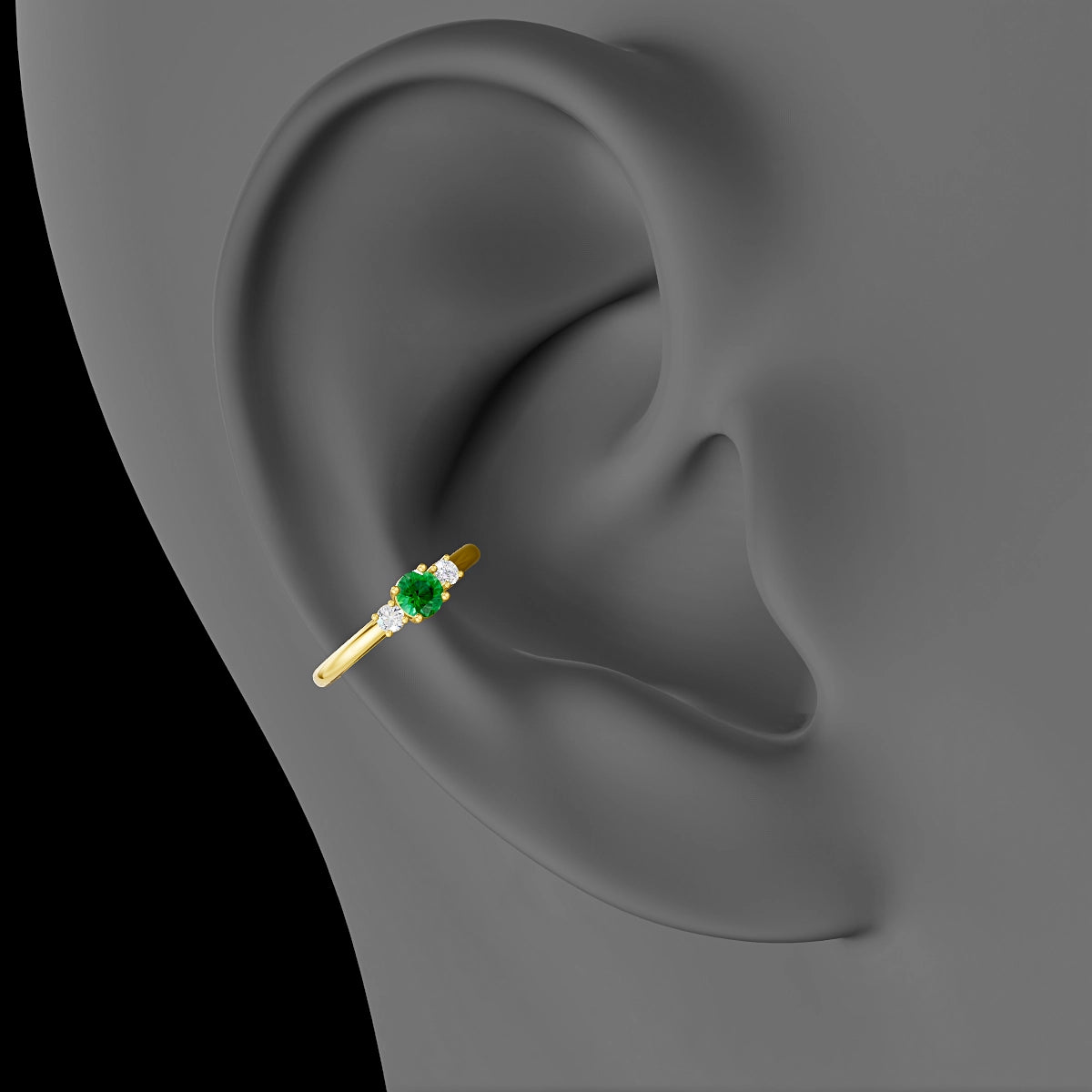 Grace | 18k Yellow Gold 11 mm Trilogy Round Emerald & Diamond Hoop Piercing