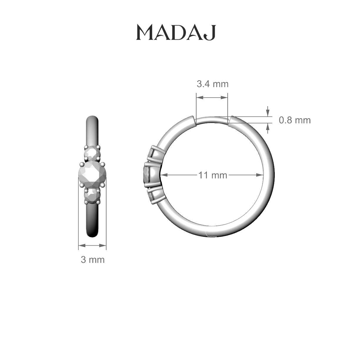 Grace | 18k Rose Gold 11 mm Trilogy Round Emerald & Diamond Hoop Piercing