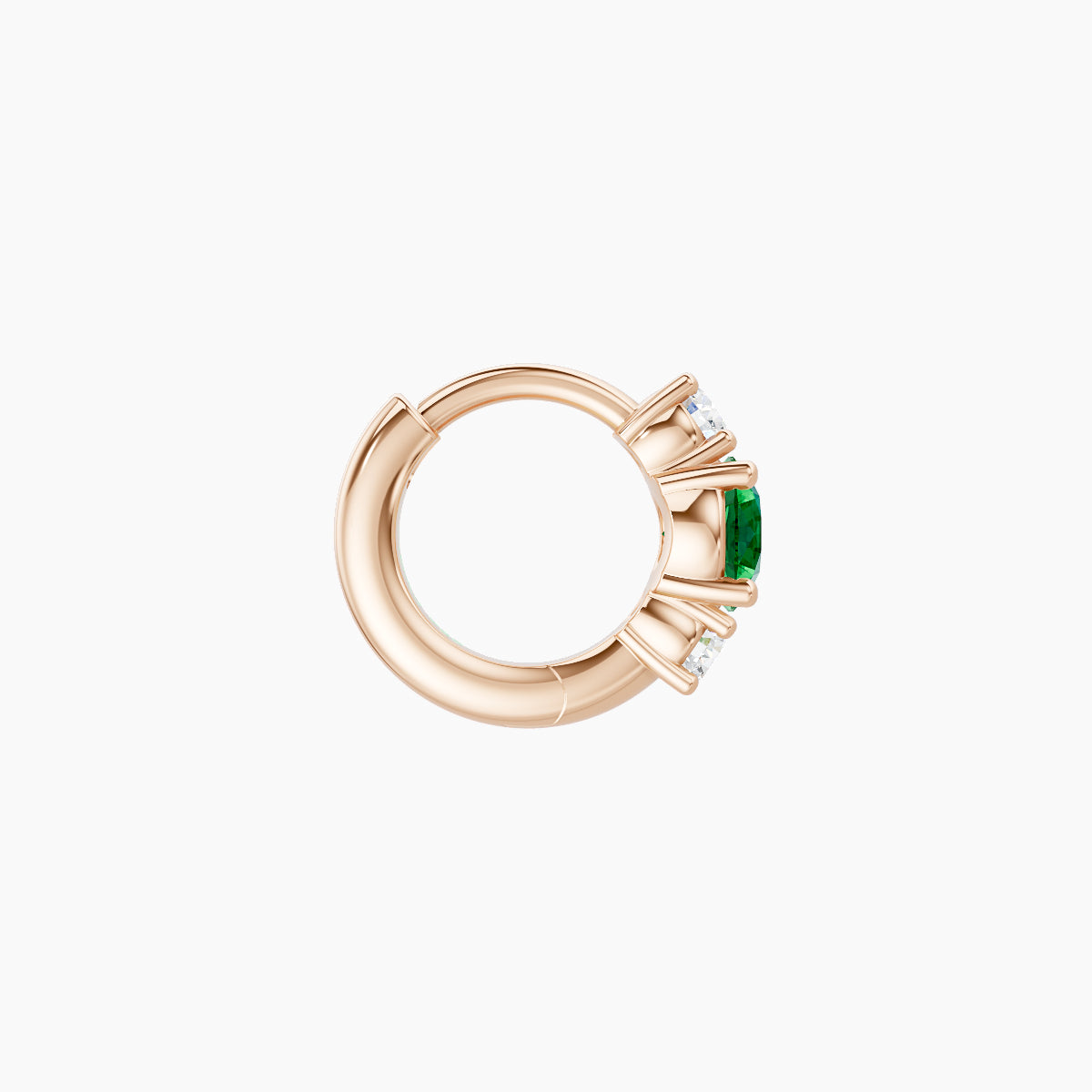 Grace | 18k Rose Gold 5 mm Trilogy Round Emerald & Diamond Hoop Piercing