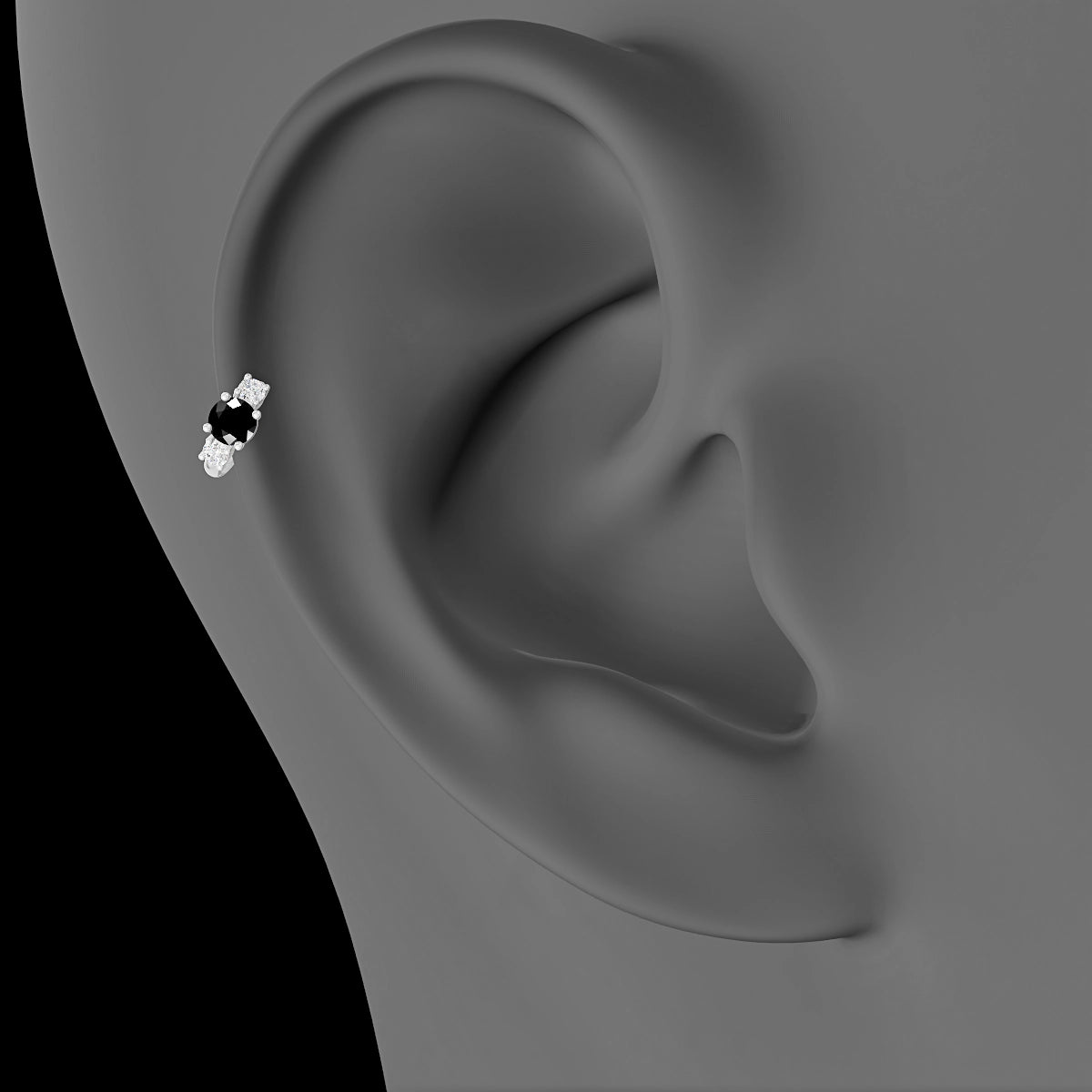 Grace | 18k White Gold 5 mm Trilogy Round Black Diamond & Diamond Hoop Piercing