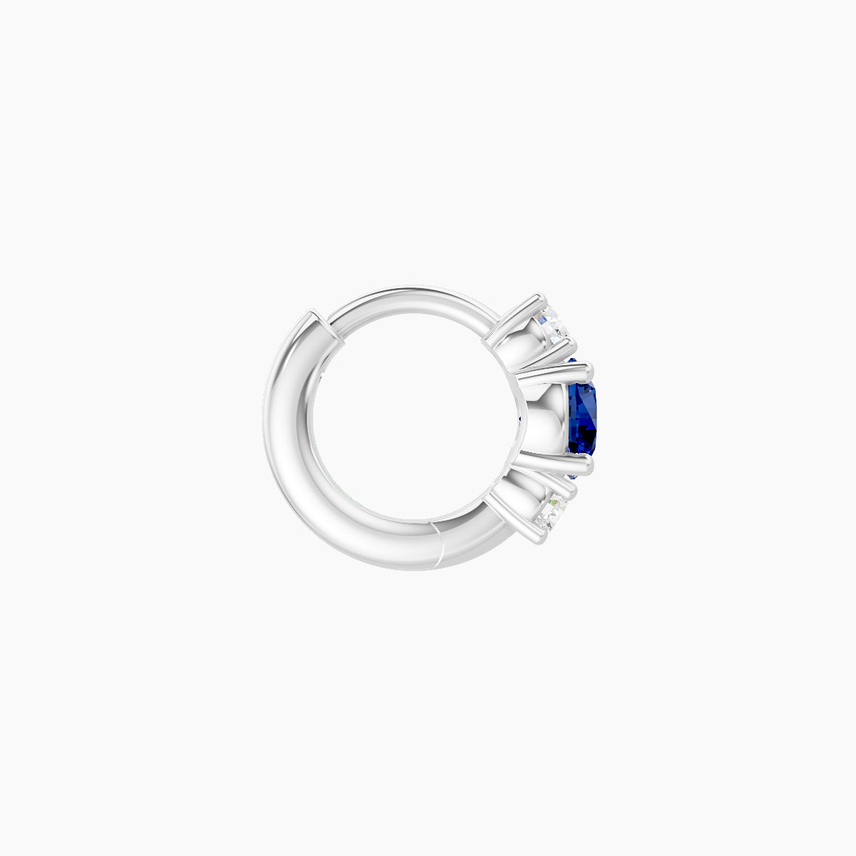 Grace | 18k White Gold 5 mm Trilogy Round Sapphire & Diamond Hoop Piercing