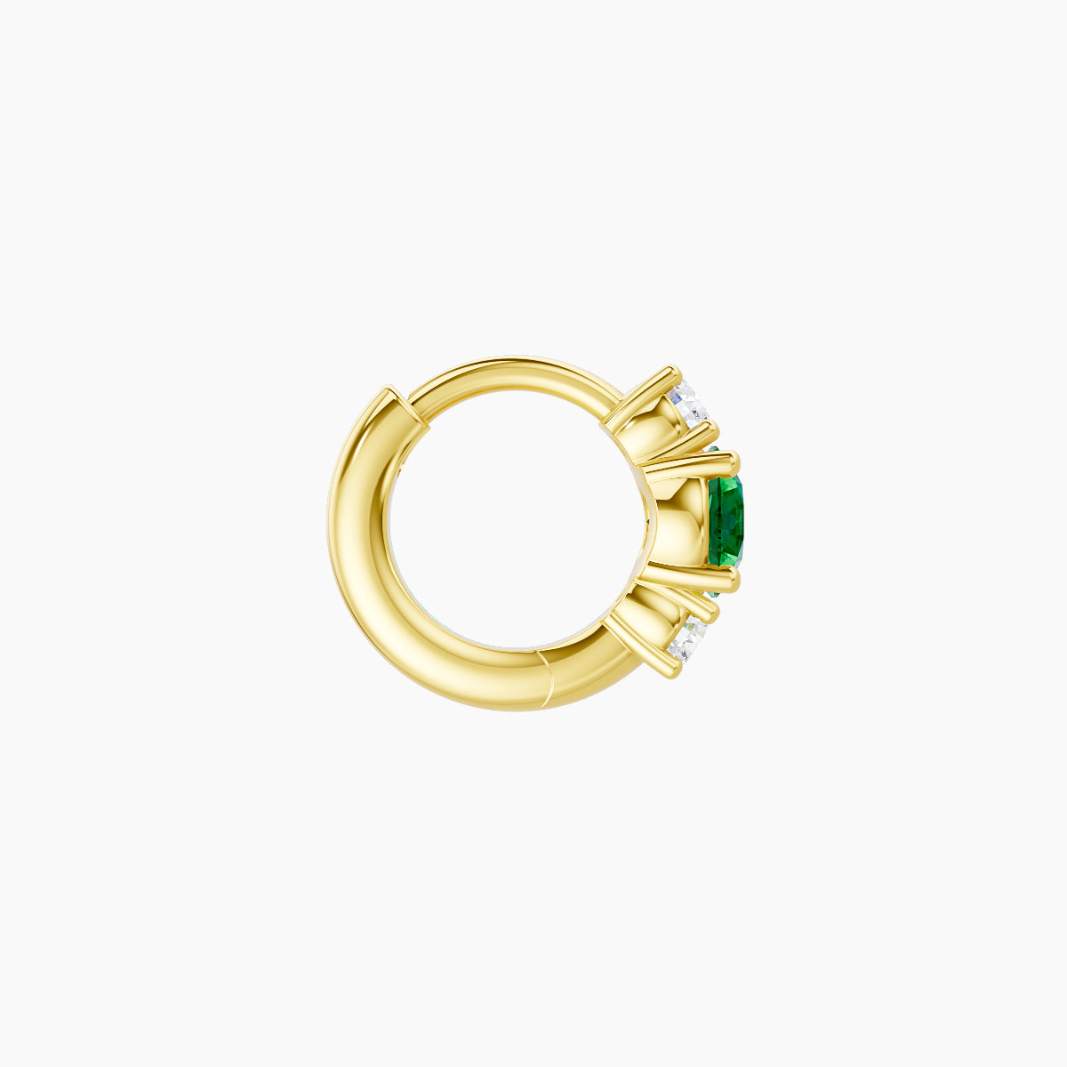Grace | 18k Yellow Gold 5 mm Trilogy Round Emerald & Diamond Hoop Piercing