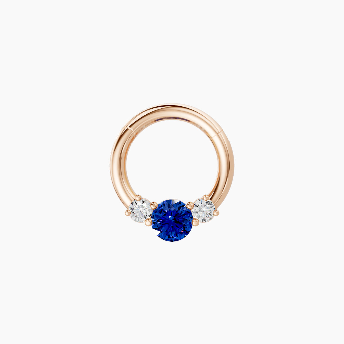 Grace | 18k Rose Gold 6.5 mm Trilogy Round Sapphire & Diamond Daith Piercing