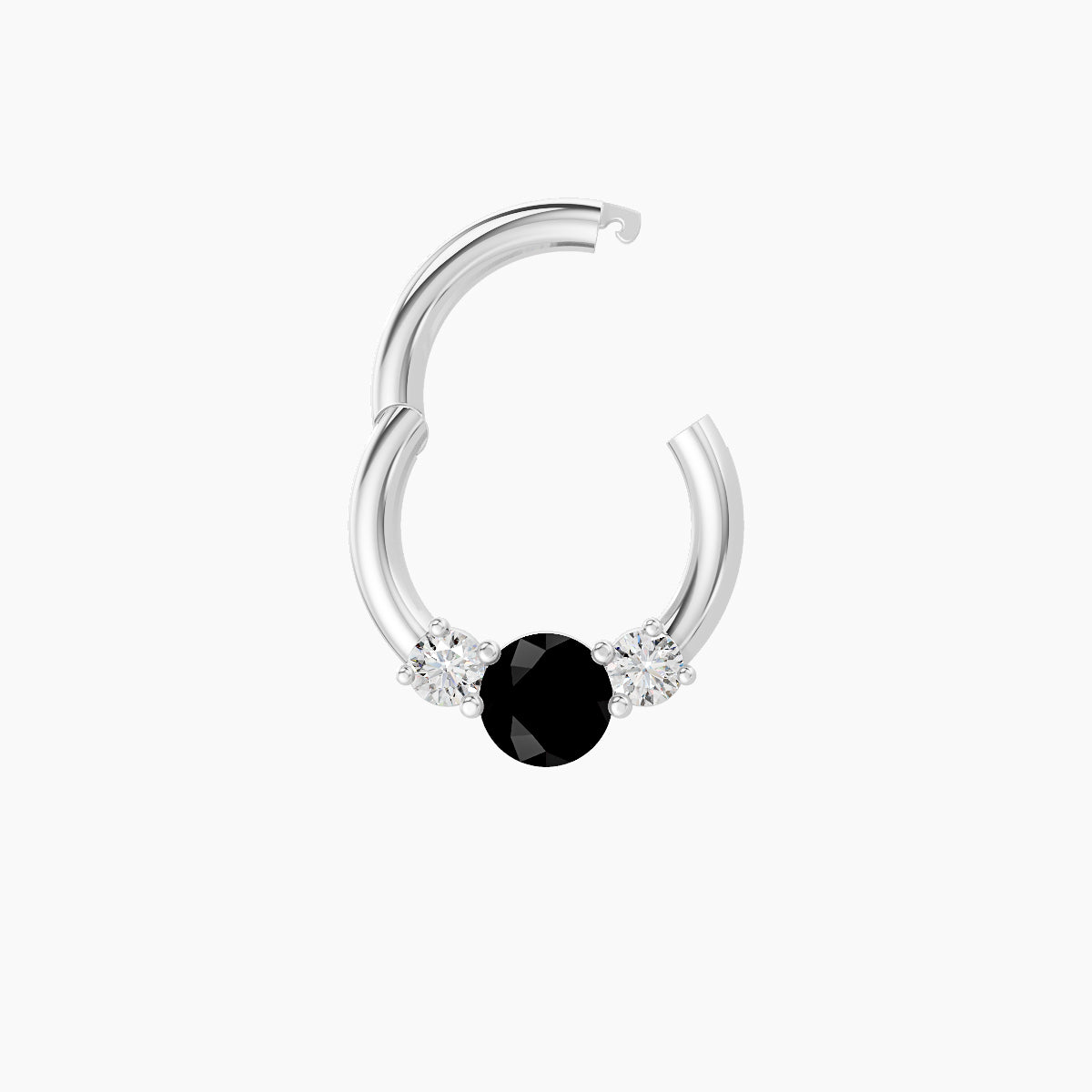 Grace | 18k White Gold 6.5 mm Trilogy Round Black Diamond & Diamond Daith Piercing