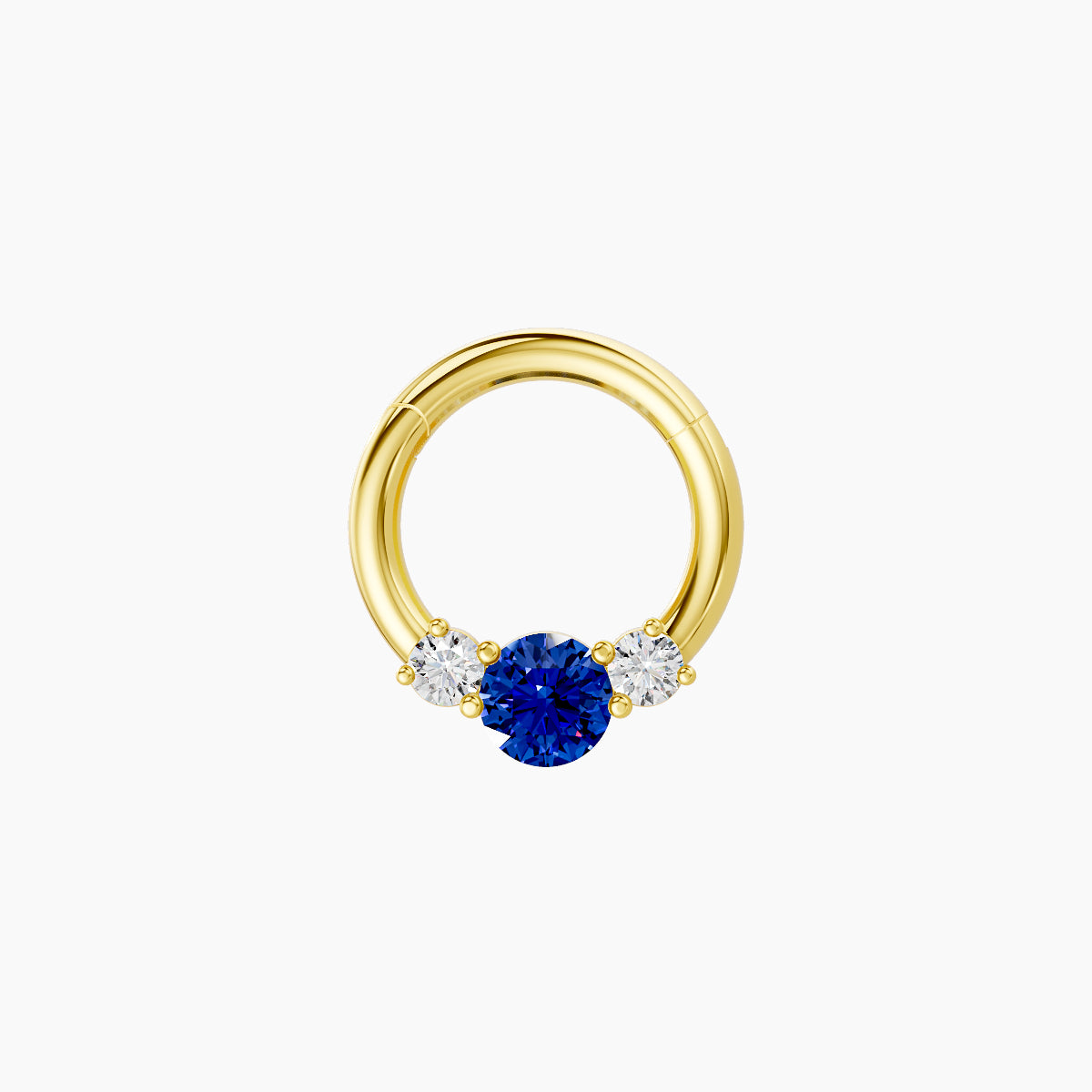 Grace | 18k Yellow Gold 6.5 mm Trilogy Round Sapphire & Diamond Daith Piercing