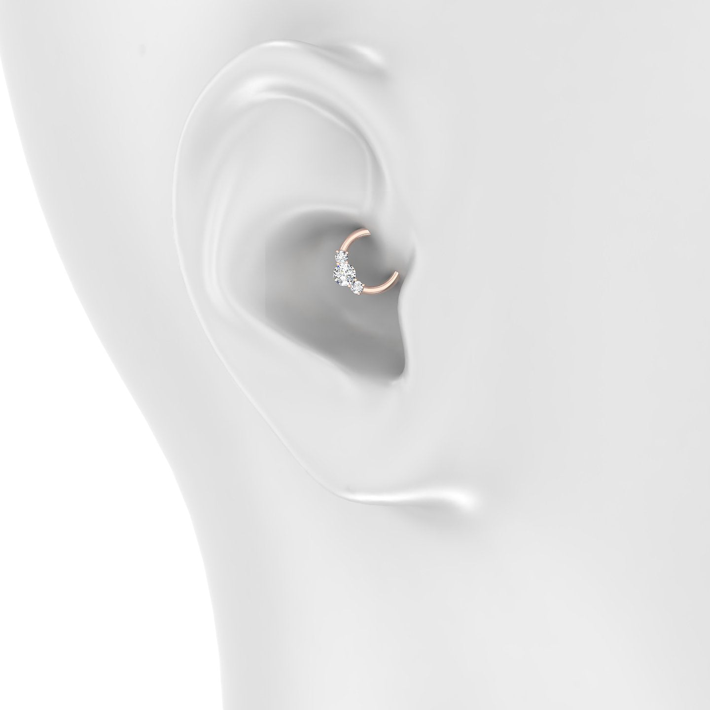 Grace | 18k Rose Gold 6.5 mm Trilogy Round Diamond Daith Piercing