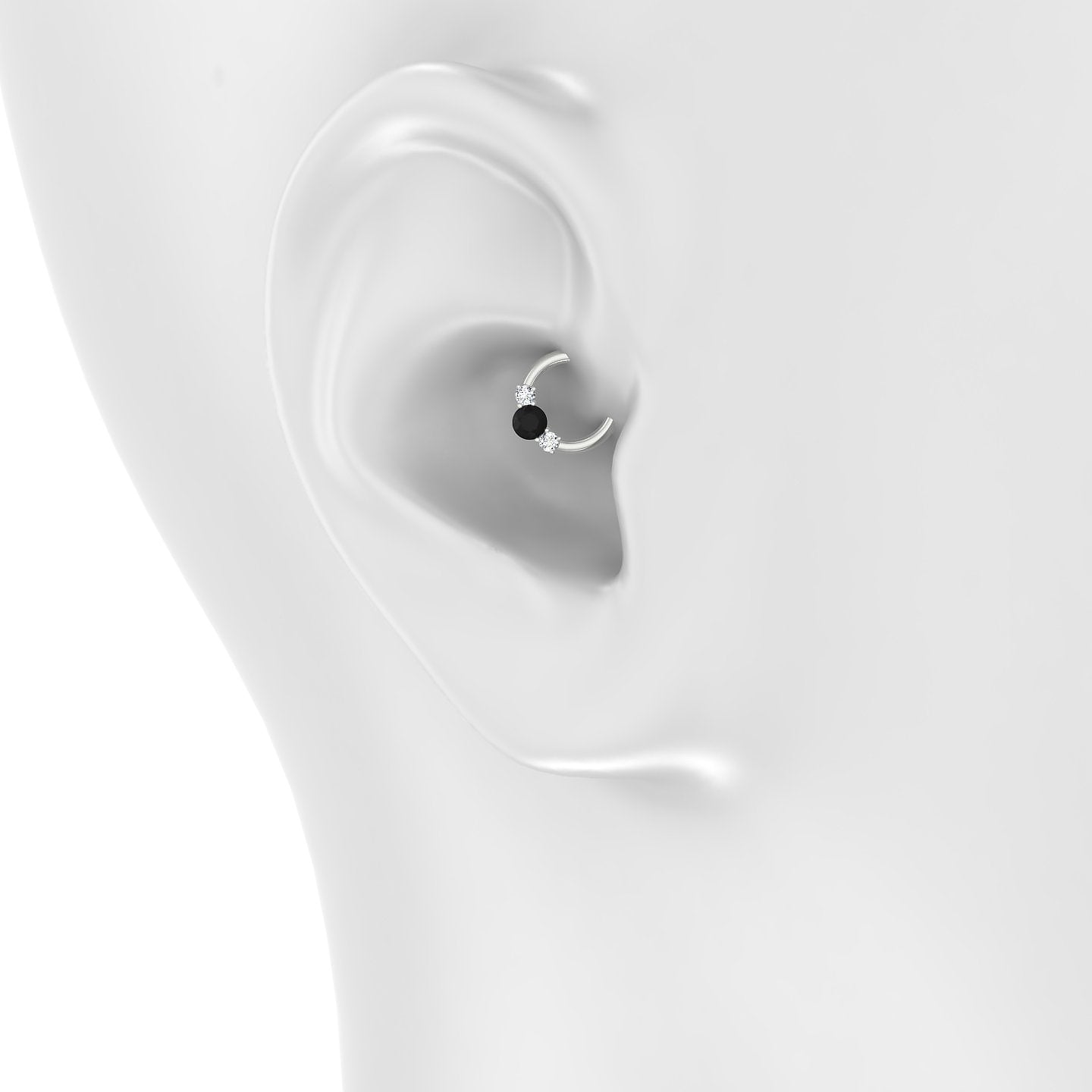 Grace | 18k White Gold 6.5 mm Trilogy Round Black Diamond & Diamond Daith Piercing