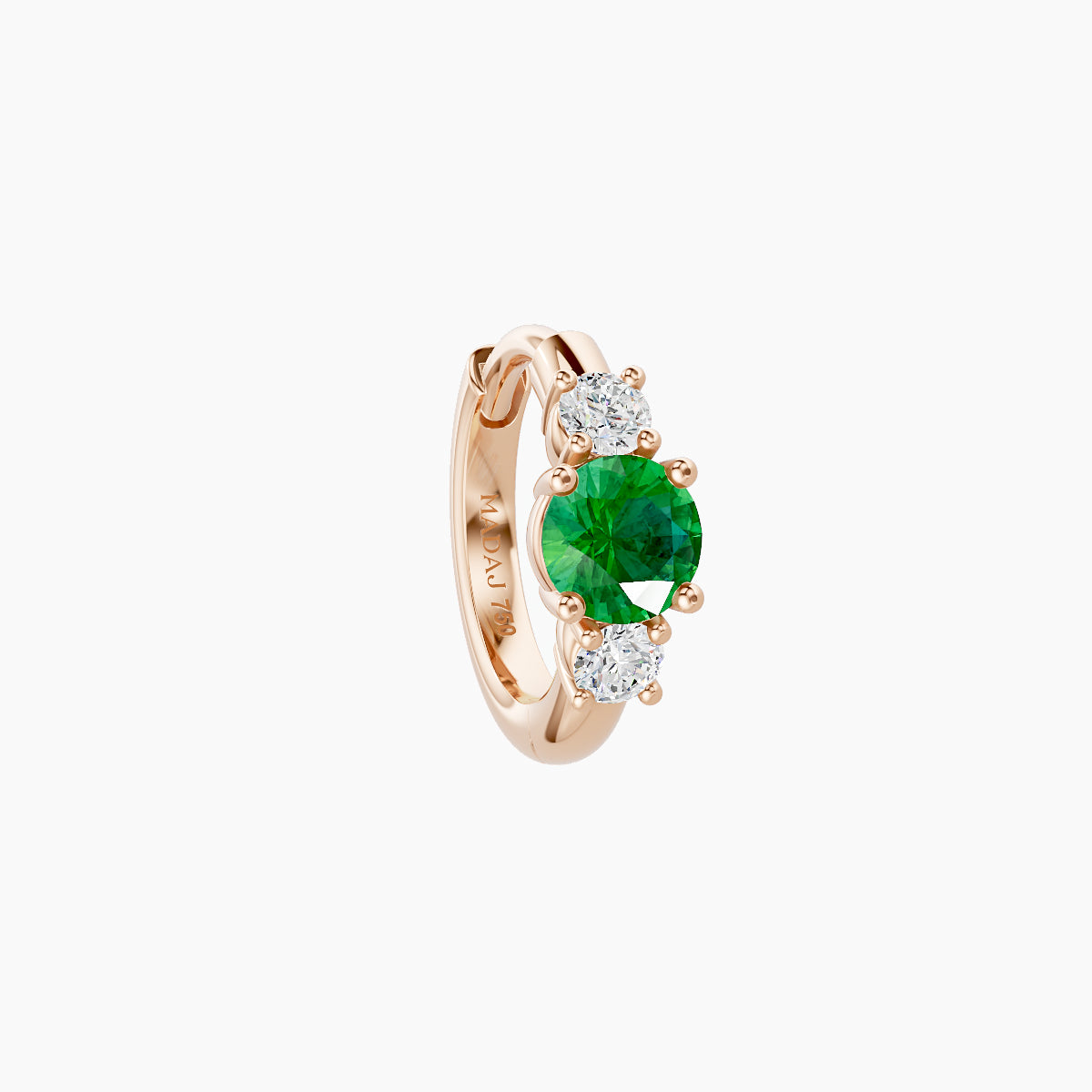 Grace | 18k Rose Gold 6.5 mm Trilogy Round Emerald & Diamond Hoop Piercing