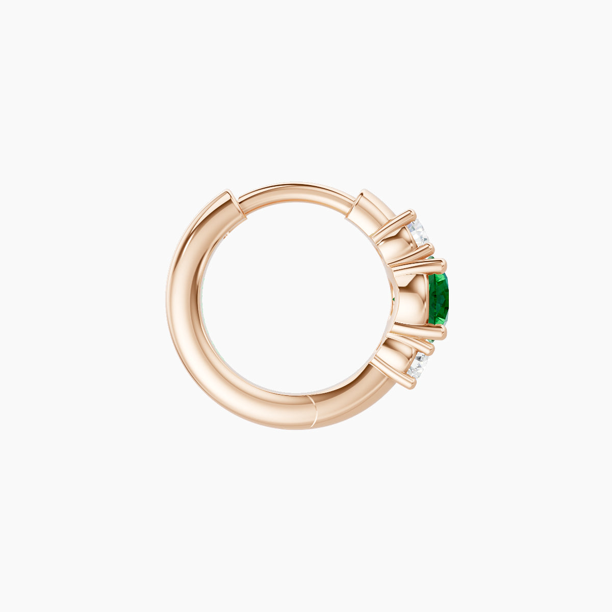 Grace | 18k Rose Gold 6.5 mm Trilogy Round Emerald & Diamond Hoop Piercing