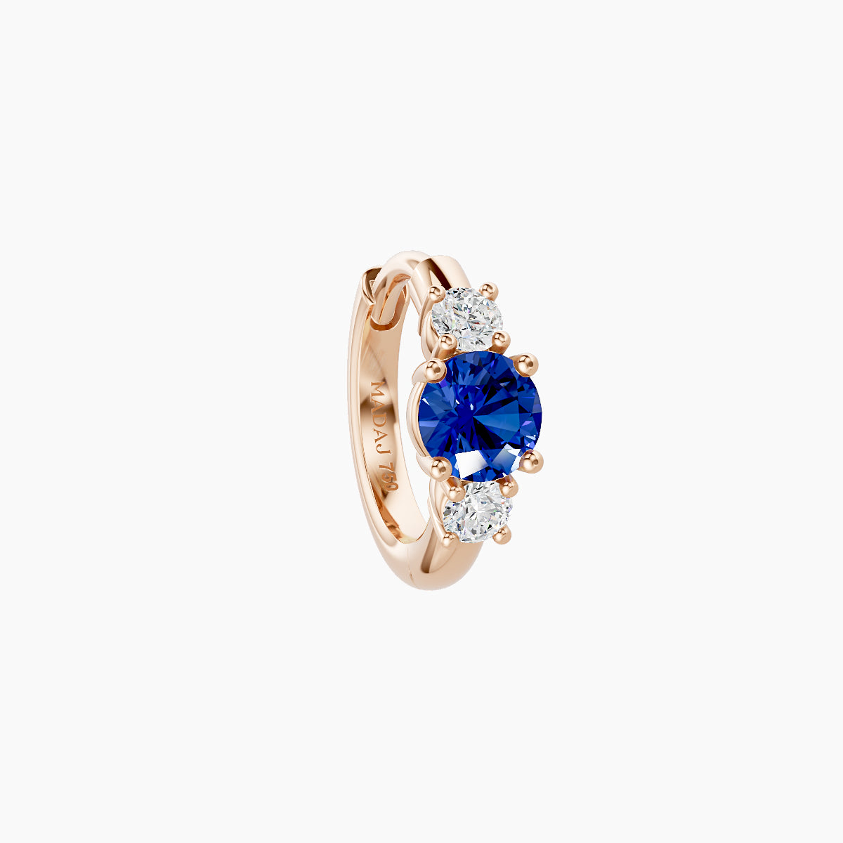 Grace | 18k Rose Gold 6.5 mm Trilogy Round Sapphire & Diamond Hoop Piercing