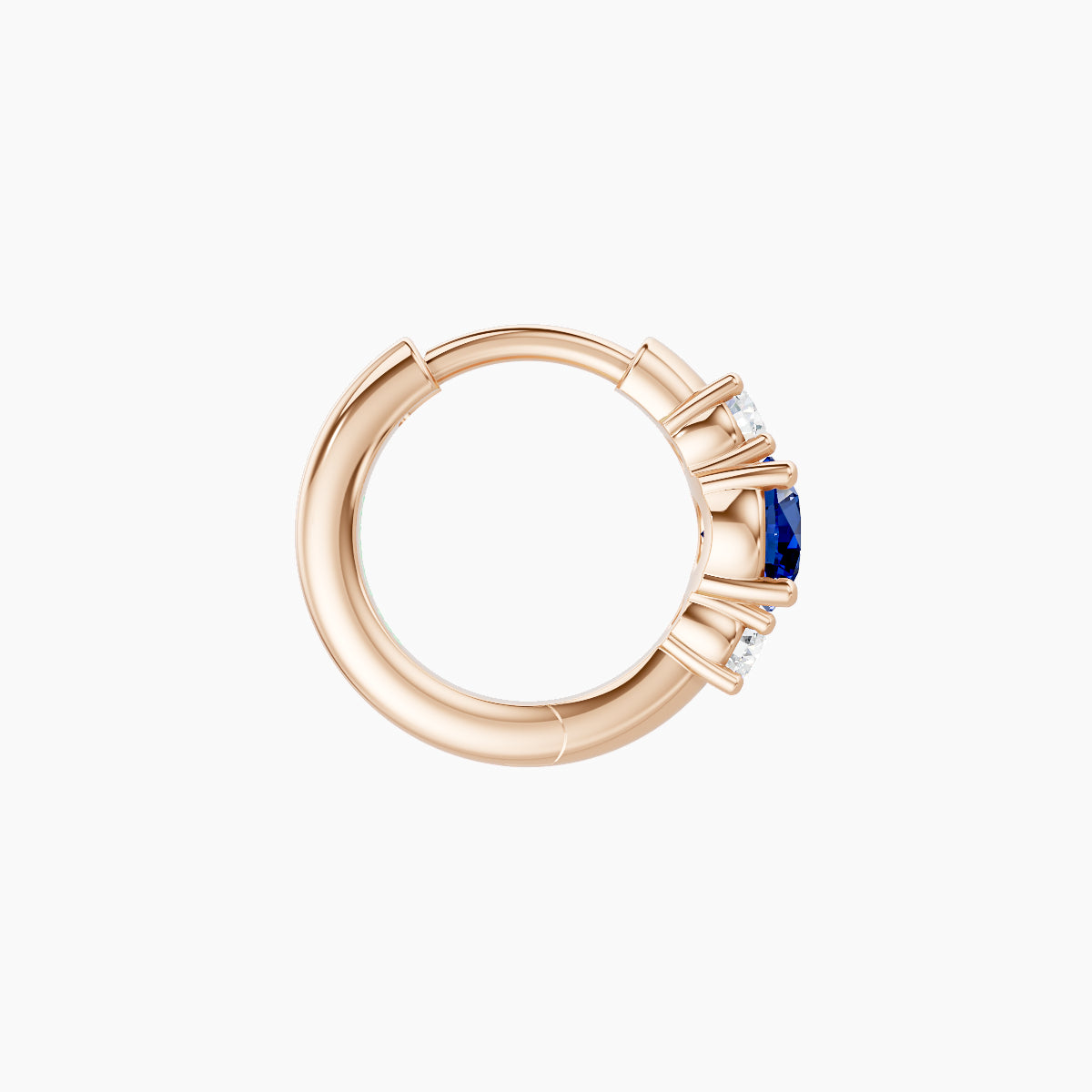 Grace | 18k Rose Gold 6.5 mm Trilogy Round Sapphire & Diamond Hoop Piercing