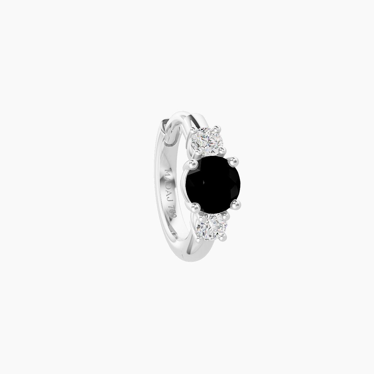 Grace | 18k White Gold 6.5 mm Trilogy Round Black Diamond & Diamond Hoop Piercing