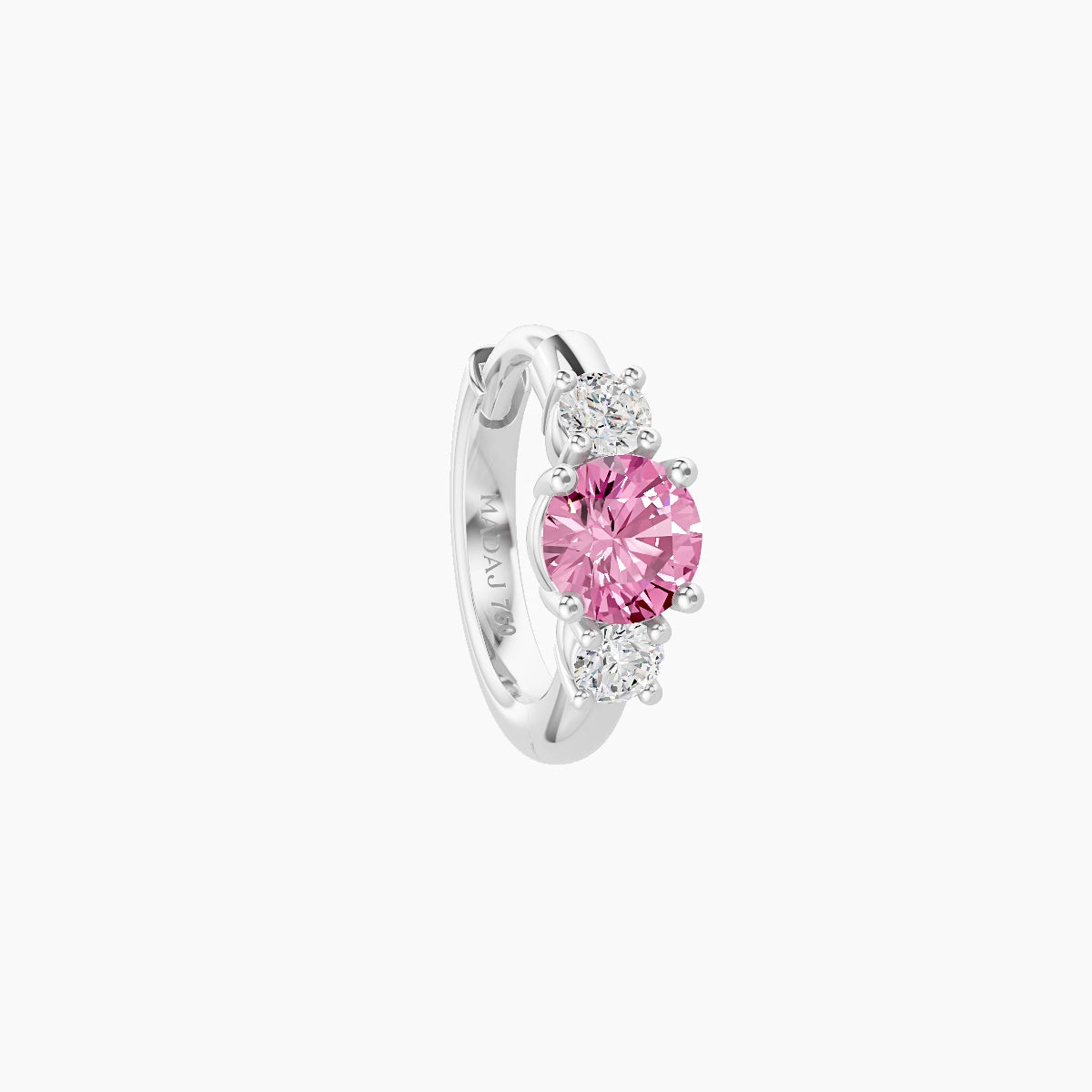 Grace | 18k White Gold 6.5 mm Trilogy Round Pink Sapphire & Diamond Hoop Piercing