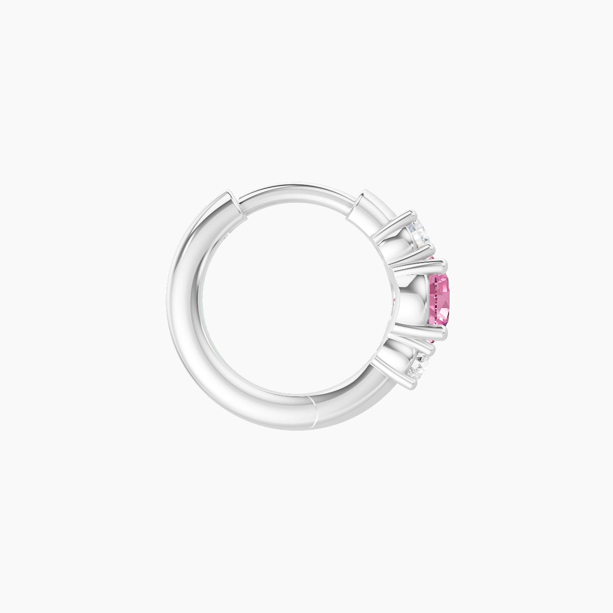 Grace | 18k White Gold 6.5 mm Trilogy Round Pink Sapphire & Diamond Hoop Piercing
