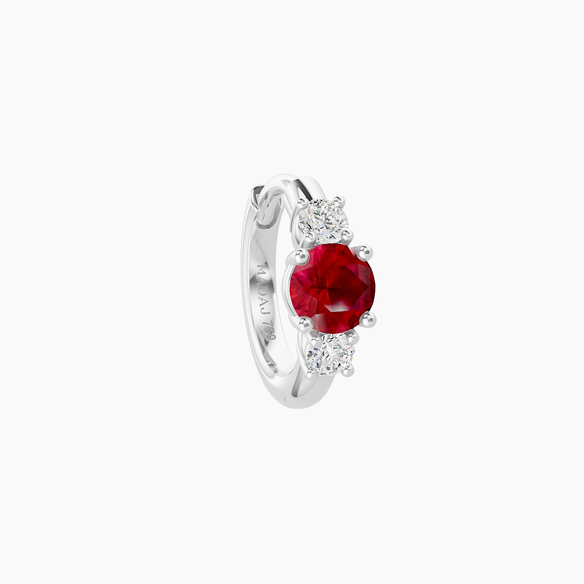 Grace | 18k White Gold 6.5 mm Trilogy Round Ruby & Diamond Hoop Piercing