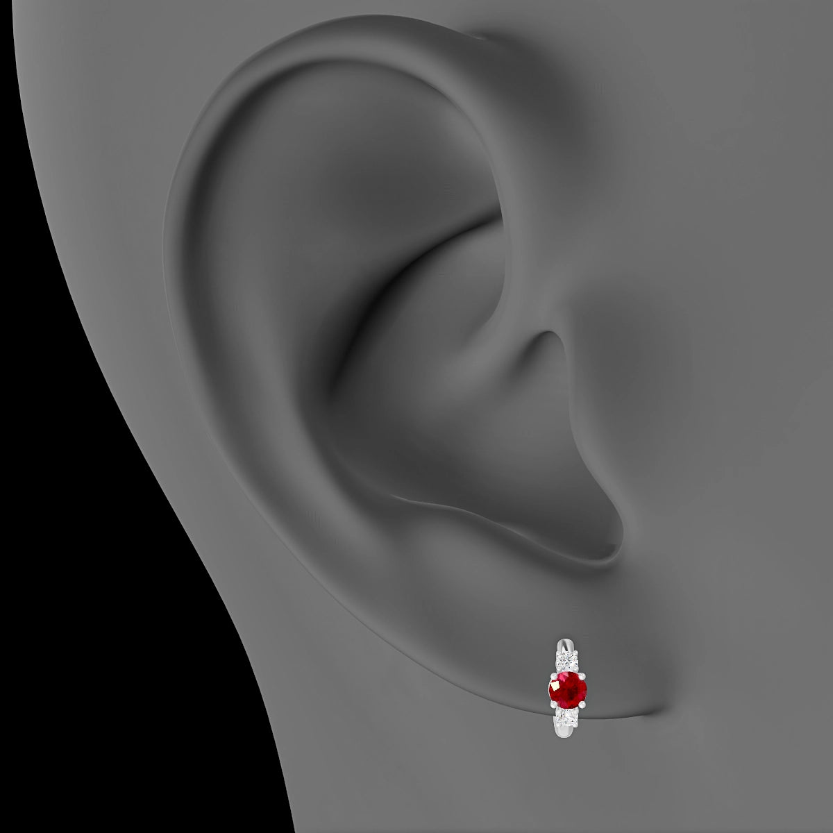 Grace | 18k White Gold 6.5 mm Trilogy Round Ruby & Diamond Hoop Piercing