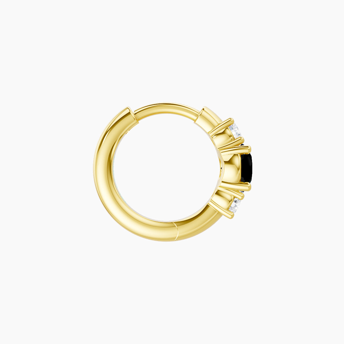 Grace | 18k Yellow Gold 6.5 mm Trilogy Round Black Diamond & Diamond Hoop Piercing