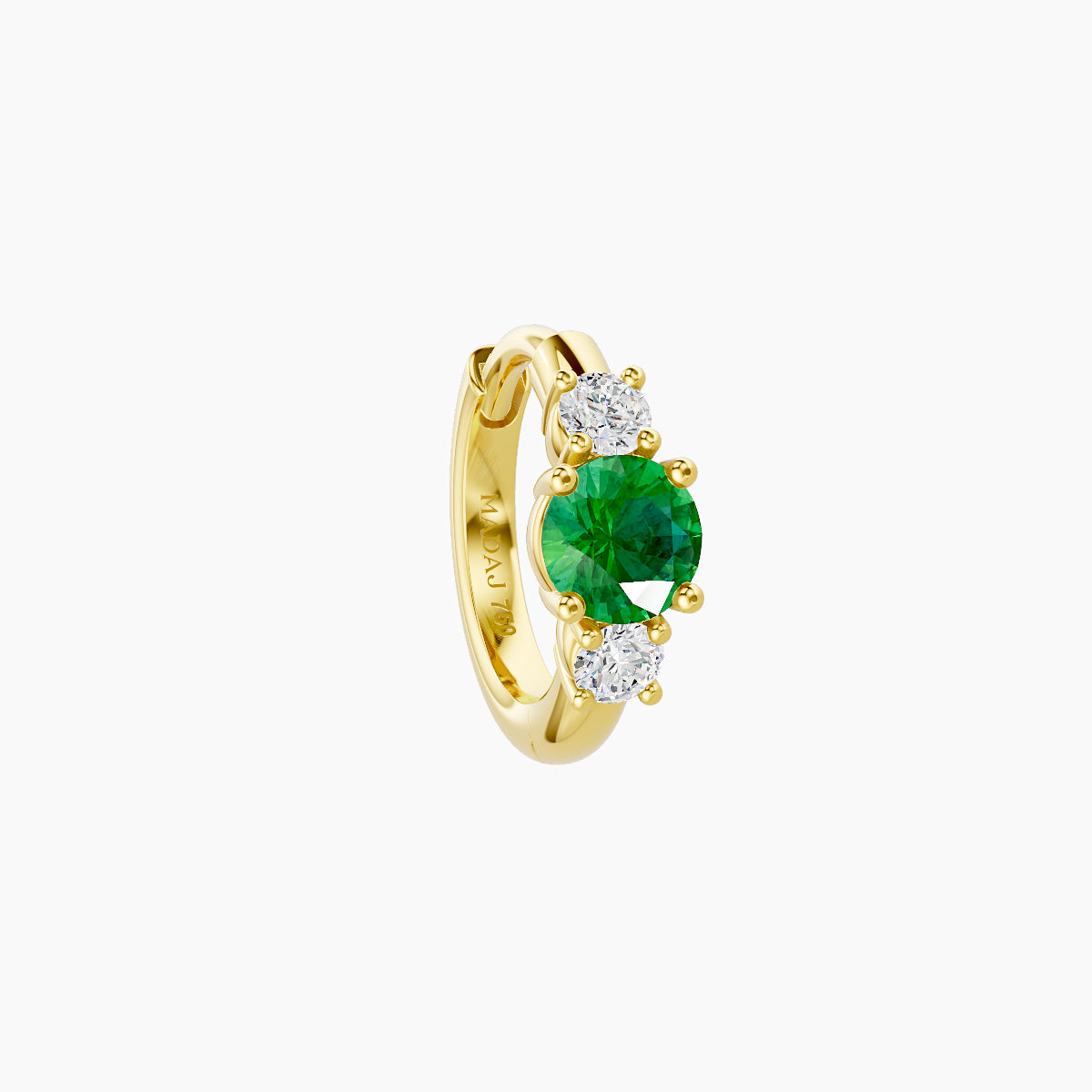 Grace | 18k Yellow Gold 6.5 mm Trilogy Round Emerald & Diamond Hoop Piercing