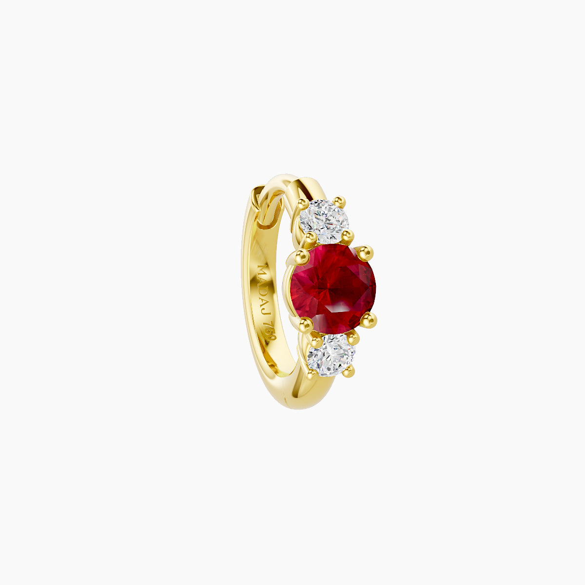 Grace | 18k Yellow Gold 6.5 mm Trilogy Round Ruby & Diamond Hoop Piercing