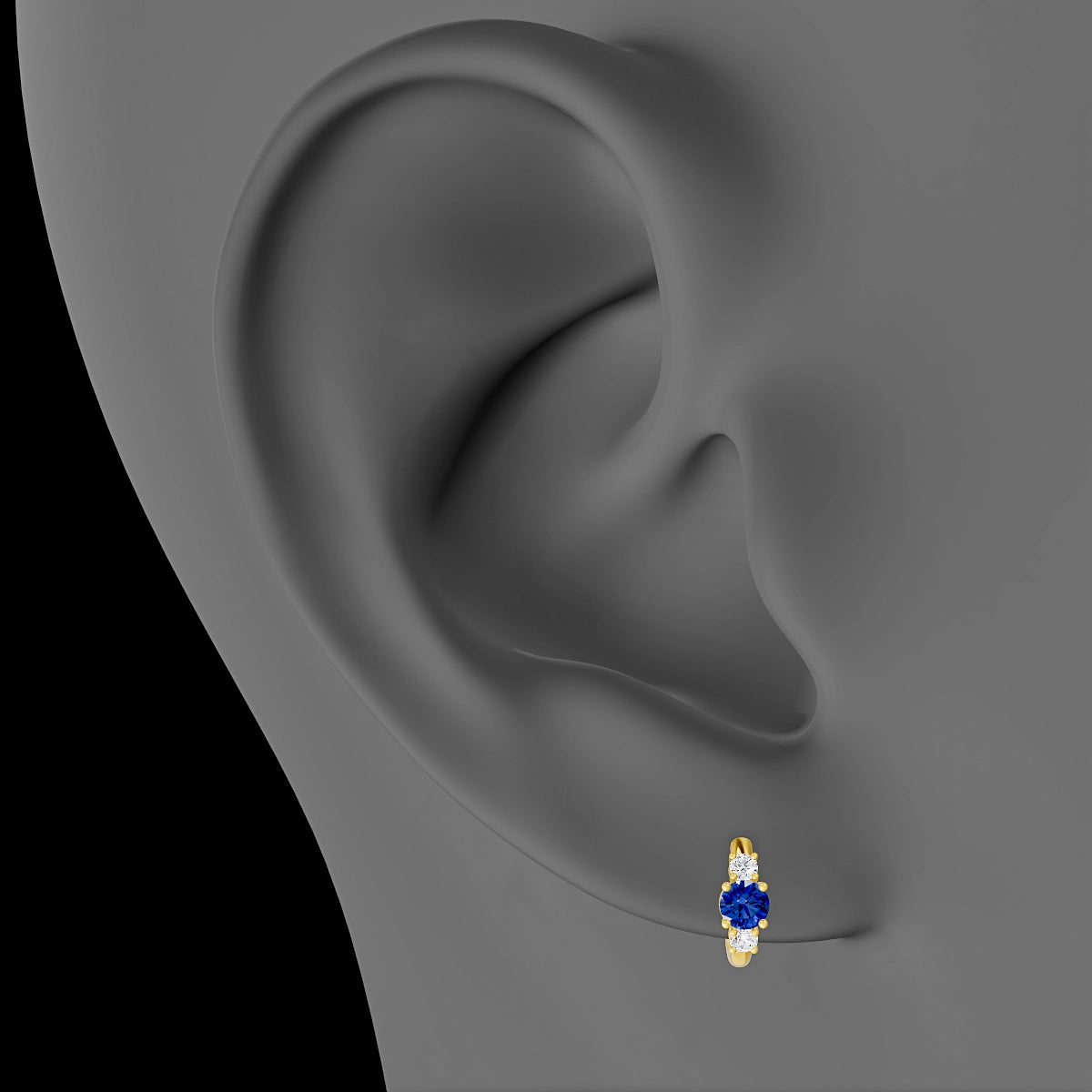 Grace | 18k Yellow Gold 6.5 mm Trilogy Round Sapphire & Diamond Hoop Piercing