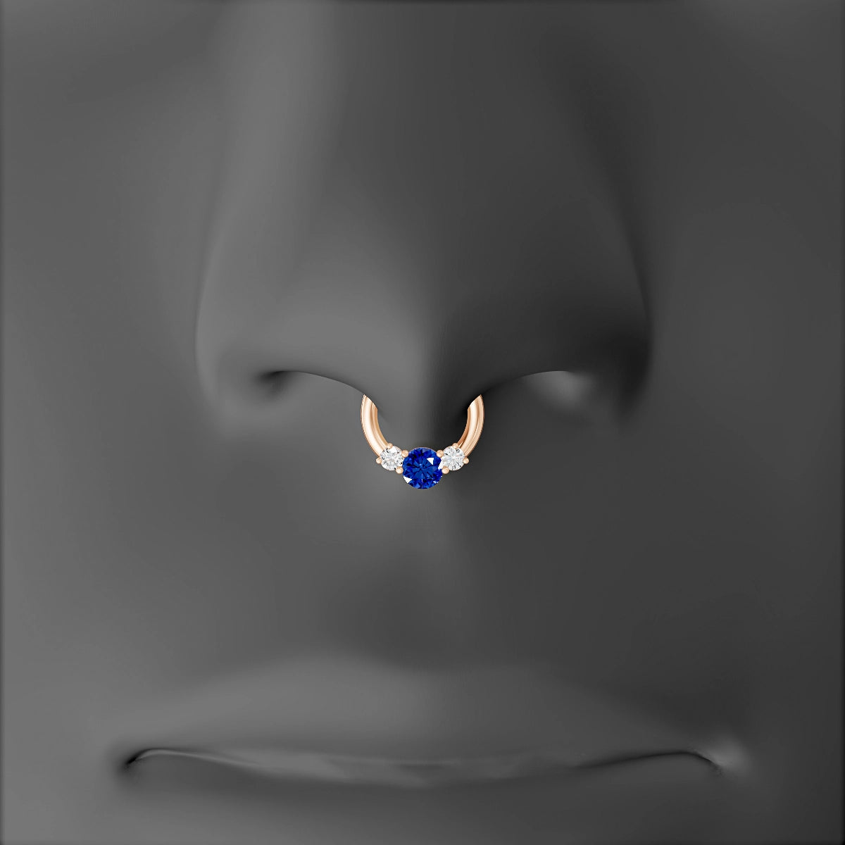Grace | 18k Rose Gold 6.5 mm Trilogy Round Sapphire & Diamond Septum Piercing