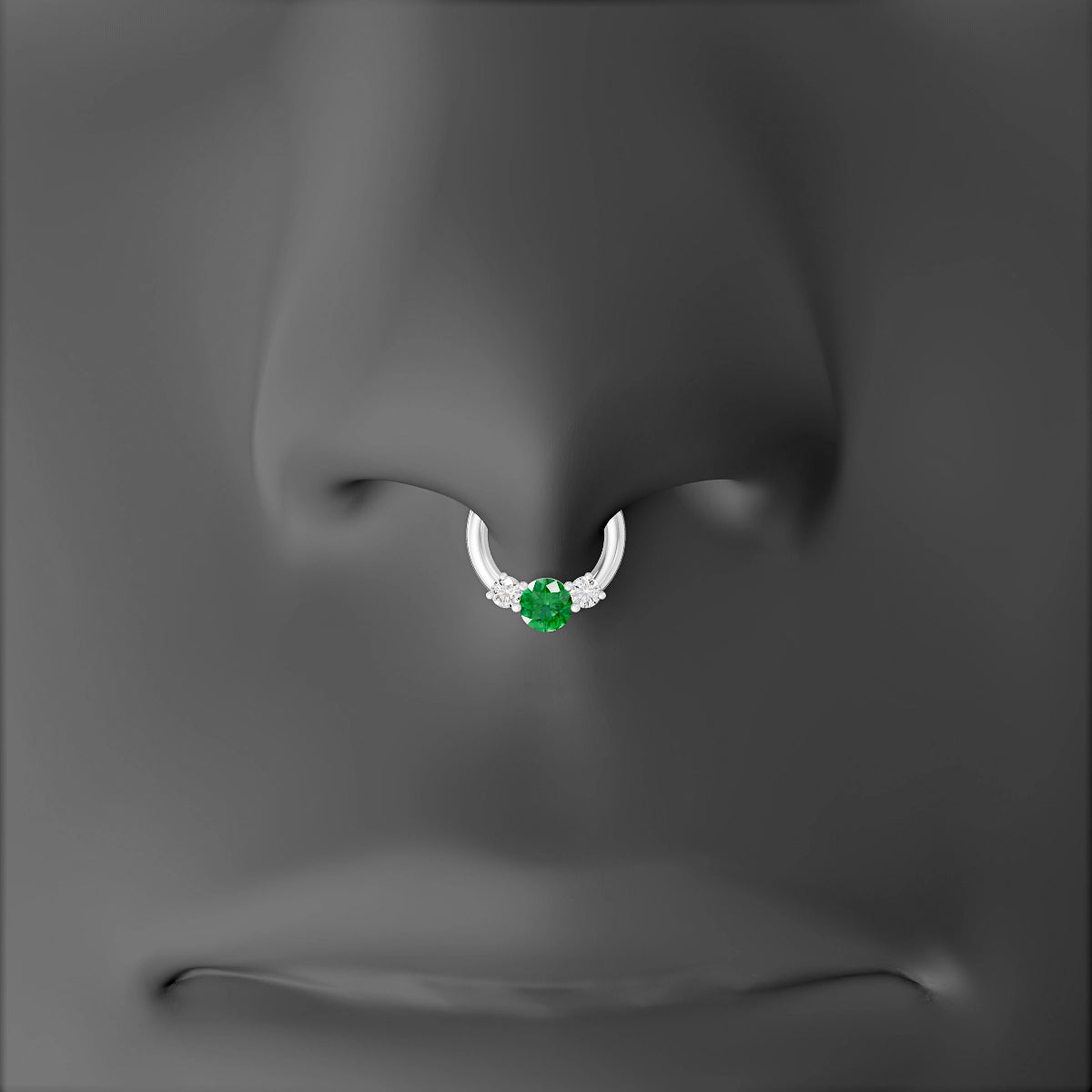 Grace | 18k White Gold 6.5 mm Trilogy Round Emerald & Diamond Septum Piercing
