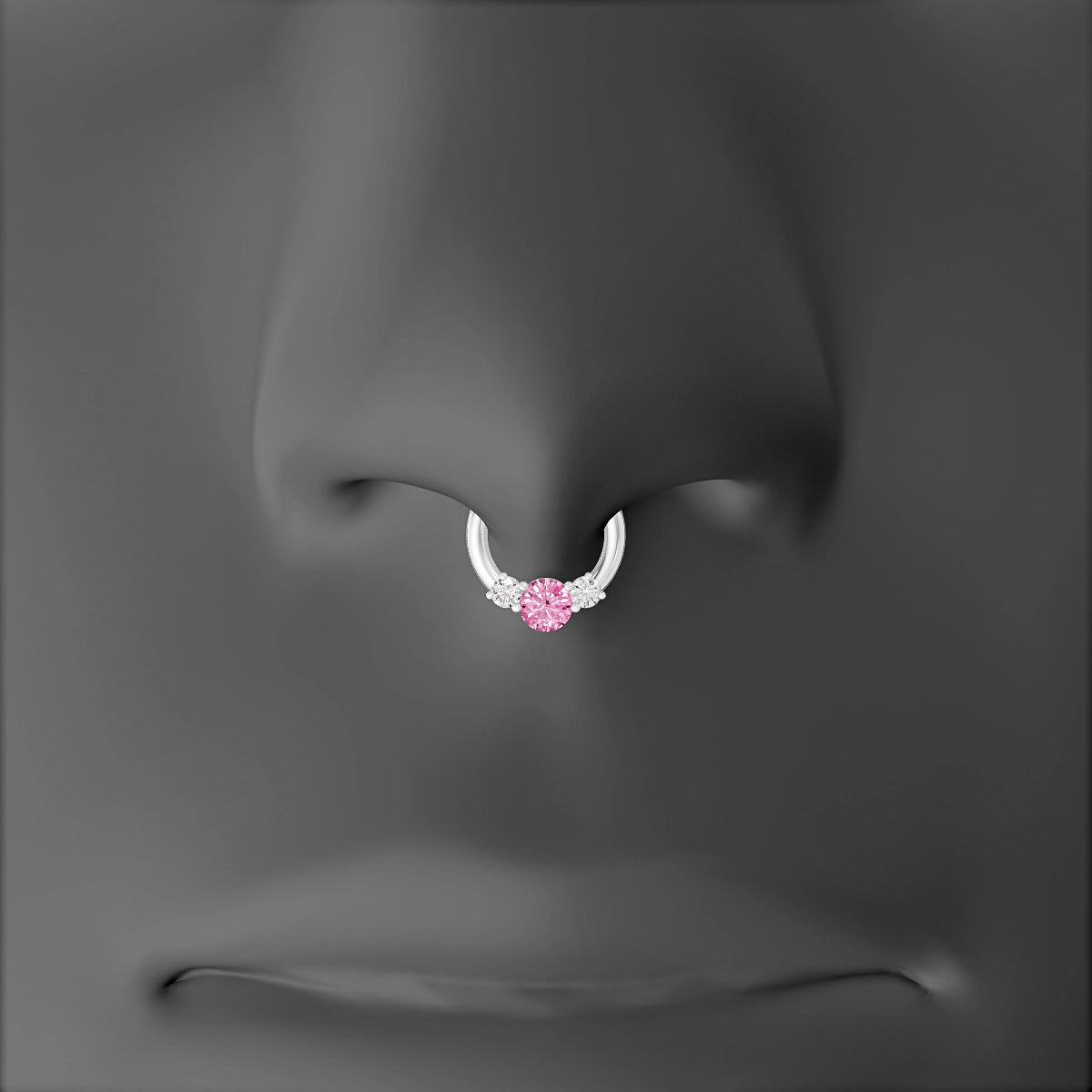Grace | 18k White Gold 6.5 mm Trilogy Round Pink Sapphire & Diamond Septum Piercing