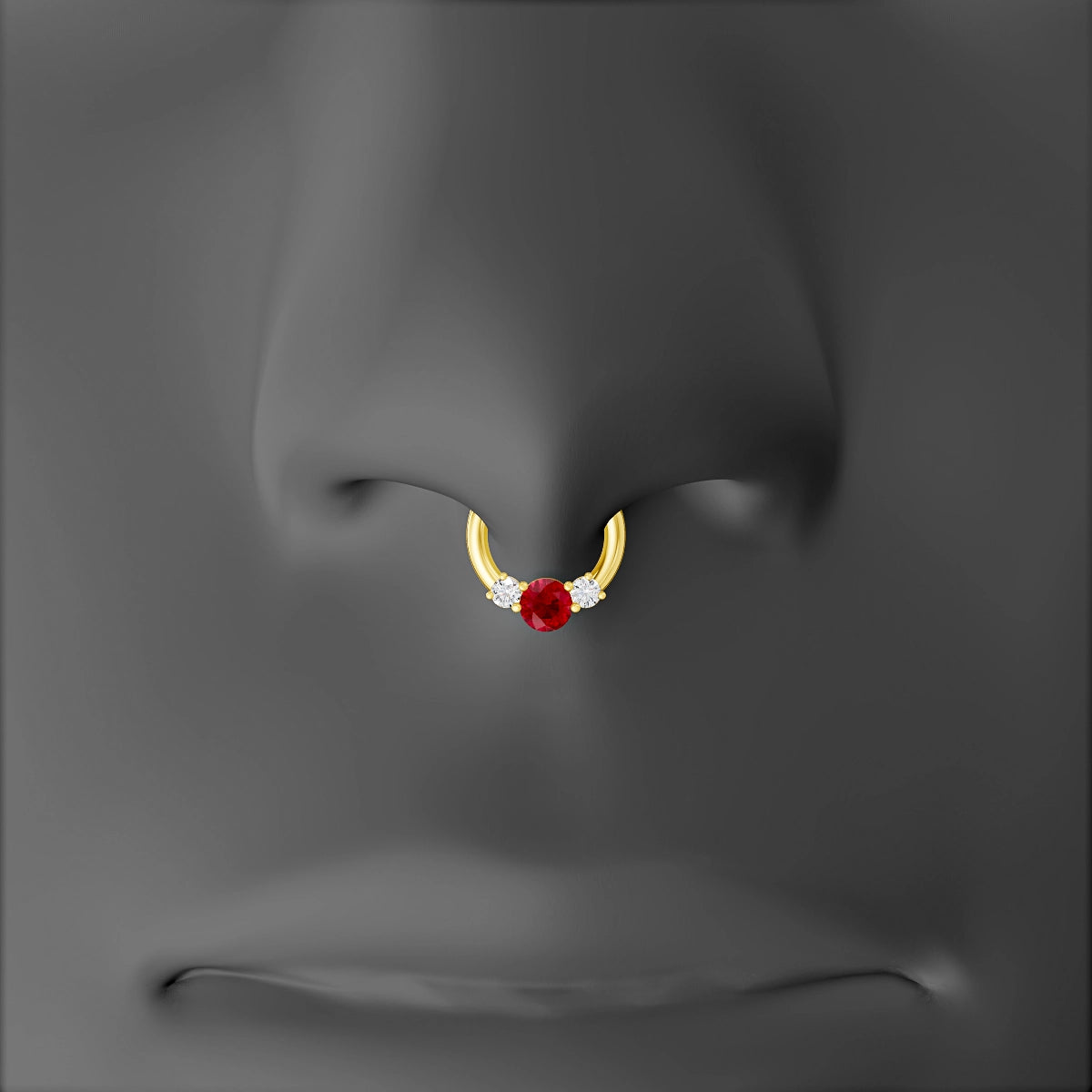 Grace | 18k Yellow Gold 6.5 mm Trilogy Round Ruby & Diamond Septum Piercing
