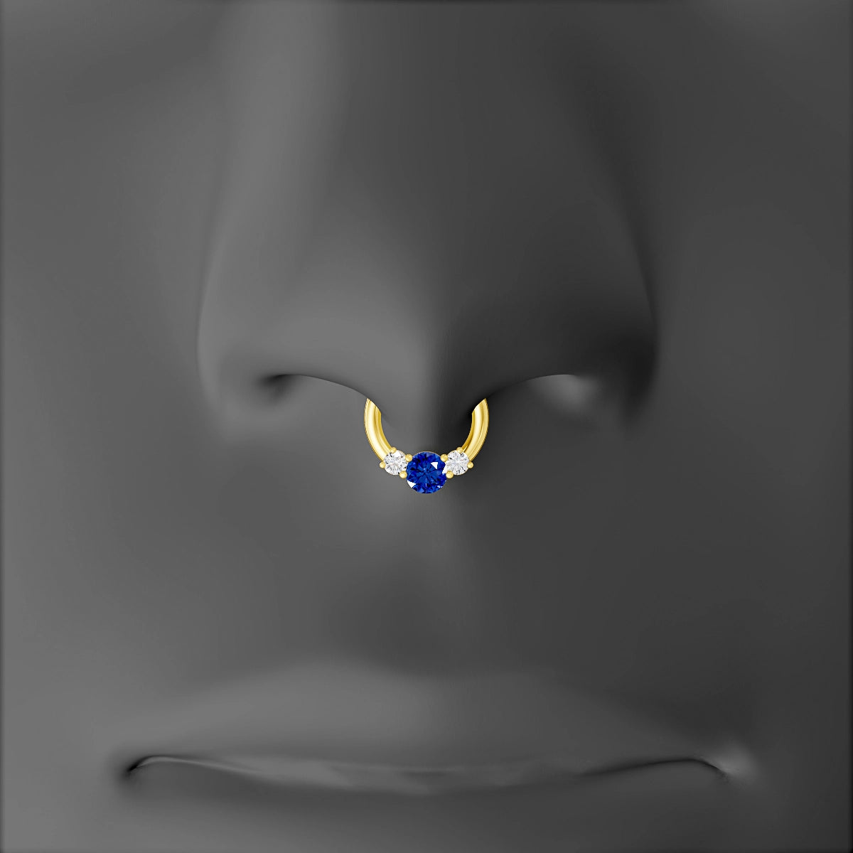 Grace | 18k Yellow Gold 6.5 mm Trilogy Round Sapphire & Diamond Septum Piercing