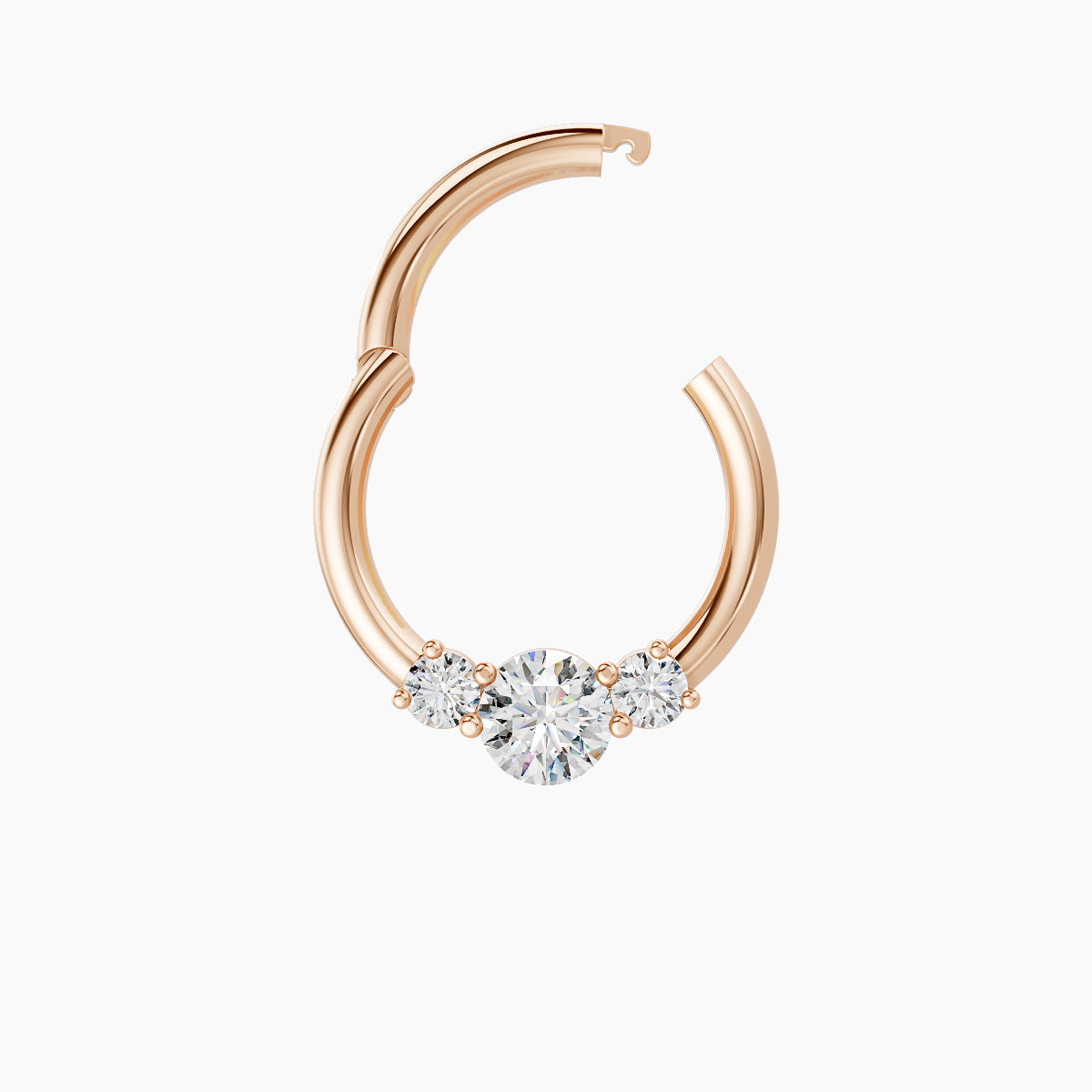 Grace | 18k Rose Gold 8 mm Trilogy Round Diamond Daith Piercing