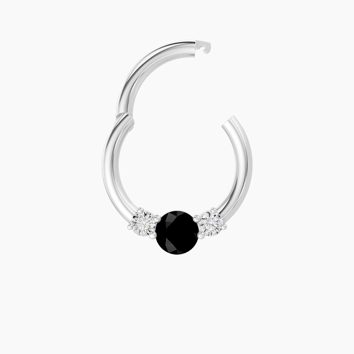 Grace | 18k White Gold 8 mm Trilogy Round Black Diamond & Diamond Daith Piercing