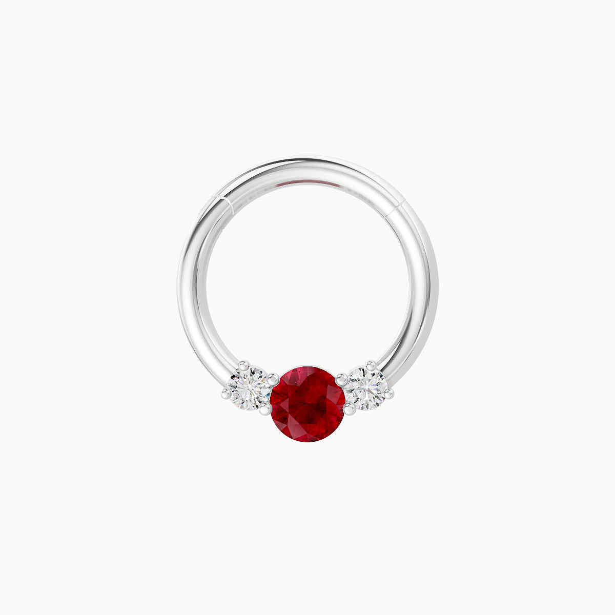 Grace | 18k White Gold 8 mm Trilogy Round Ruby & Diamond Daith Piercing
